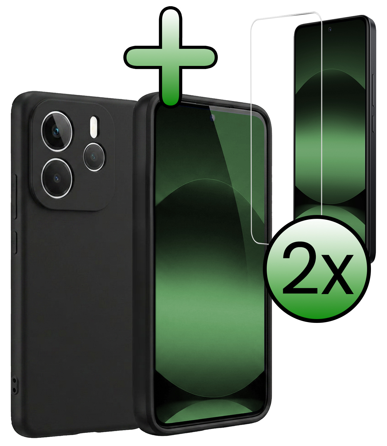 BASEY. BASEY. Xiaomi Redmi Note 14 5G Hoesje Siliconen Met 2x Screenprotector - Zwart