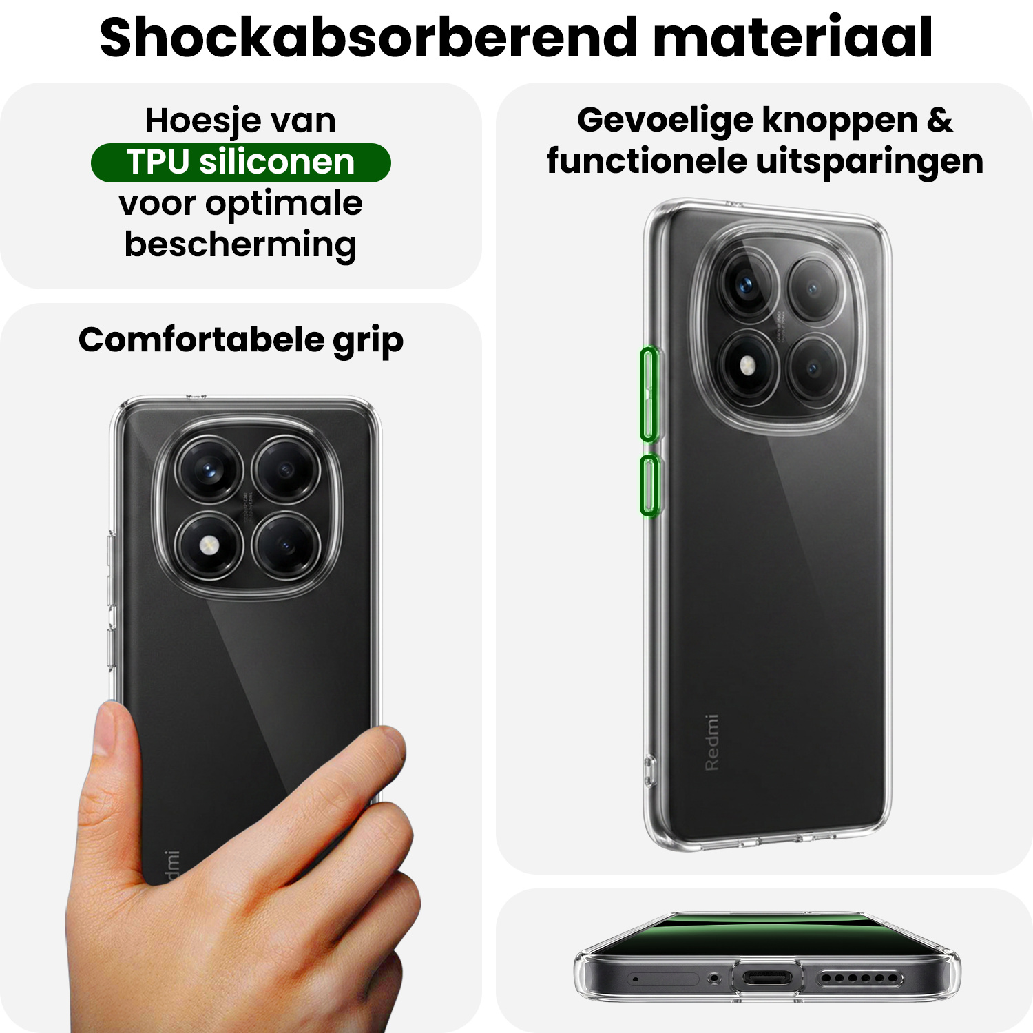 BASEY. BASEY. Xiaomi Redmi Note 14 Pro 5G Hoesje Siliconen Met 2x Screenprotector - Transparant
