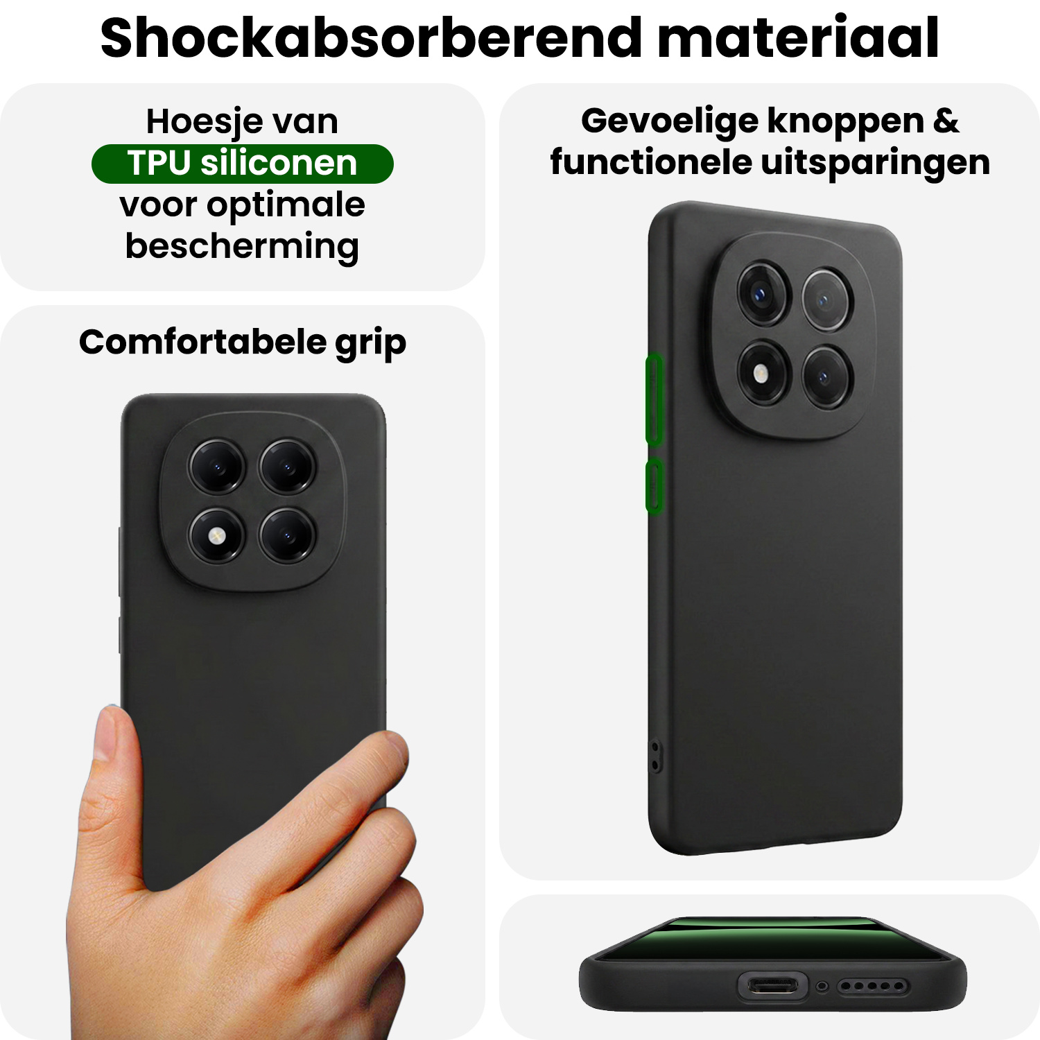 BASEY. BASEY. Xiaomi Redmi Note 14 Pro 5G Hoesje Siliconen Met Screenprotector - Zwart