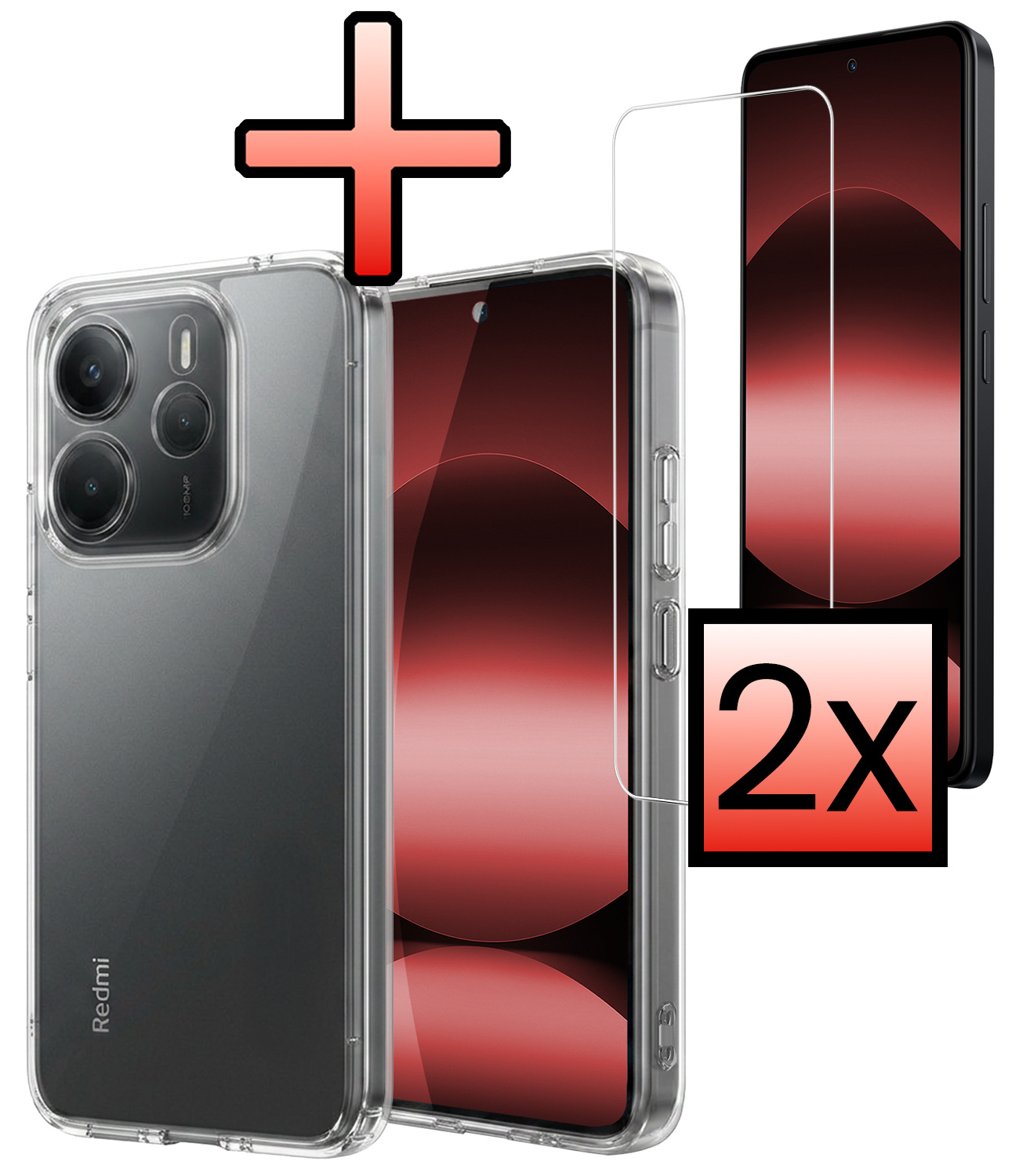 NoXx NoXx Xiaomi Redmi Note 14 5G Hoesje Siliconen Met 2x Screenprotector - Transparant