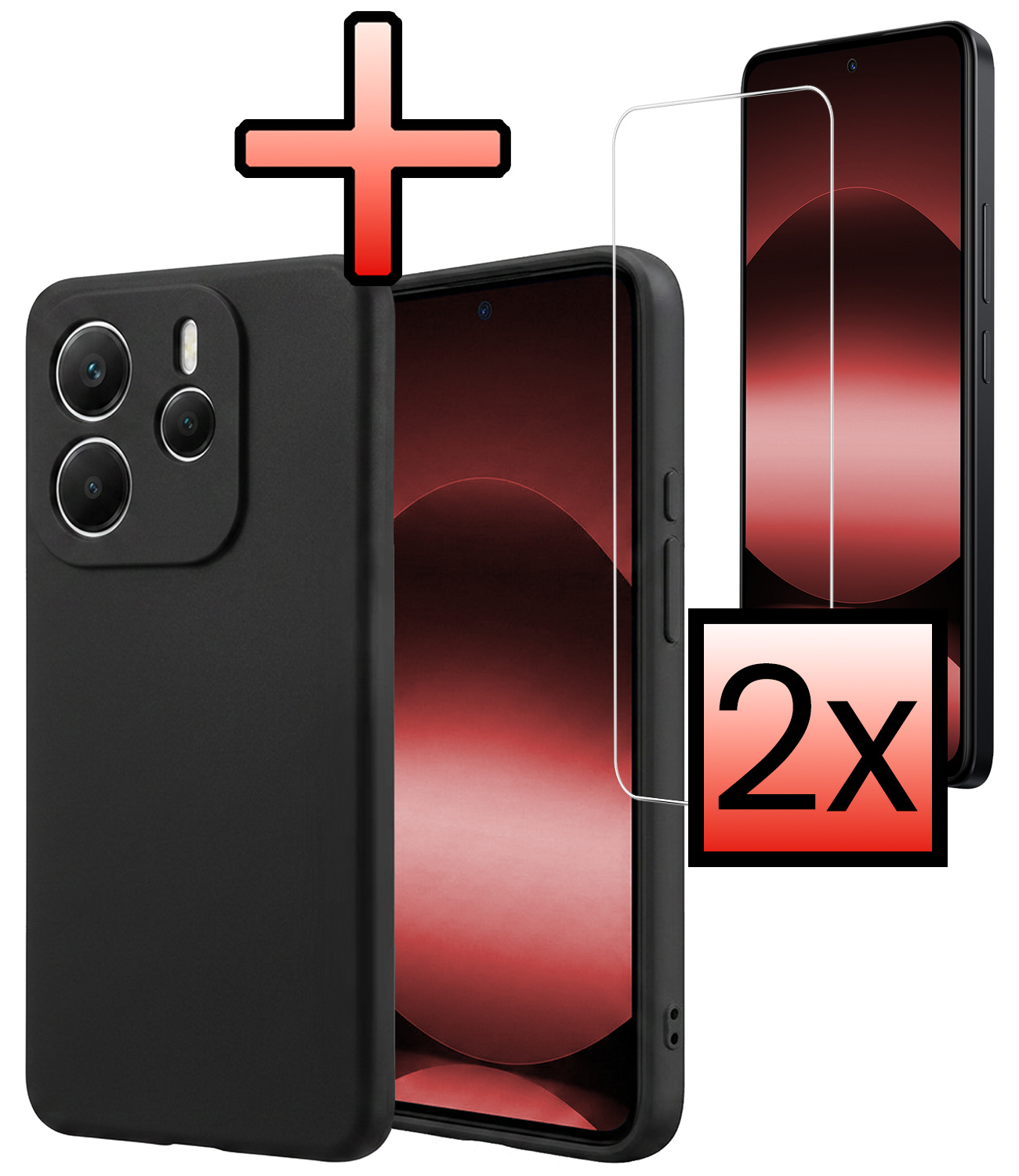 NoXx NoXx Xiaomi Redmi Note 14 5G Hoesje Siliconen Met 2x Screenprotector - Zwart
