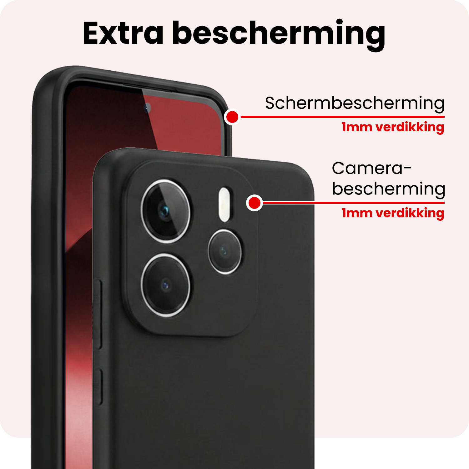 NoXx NoXx Xiaomi Redmi Note 14 5G Hoesje Siliconen Met 2x Screenprotector - Zwart