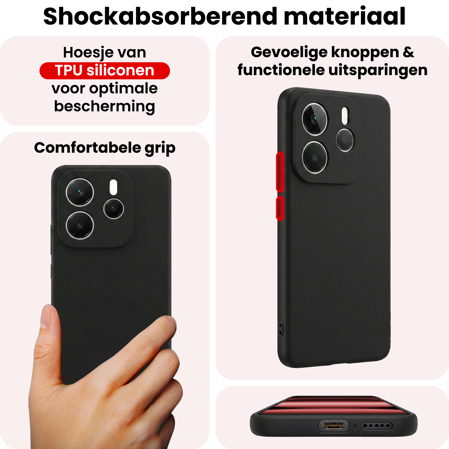 NoXx NoXx Xiaomi Redmi Note 14 5G Hoesje Siliconen Met 2x Screenprotector - Zwart