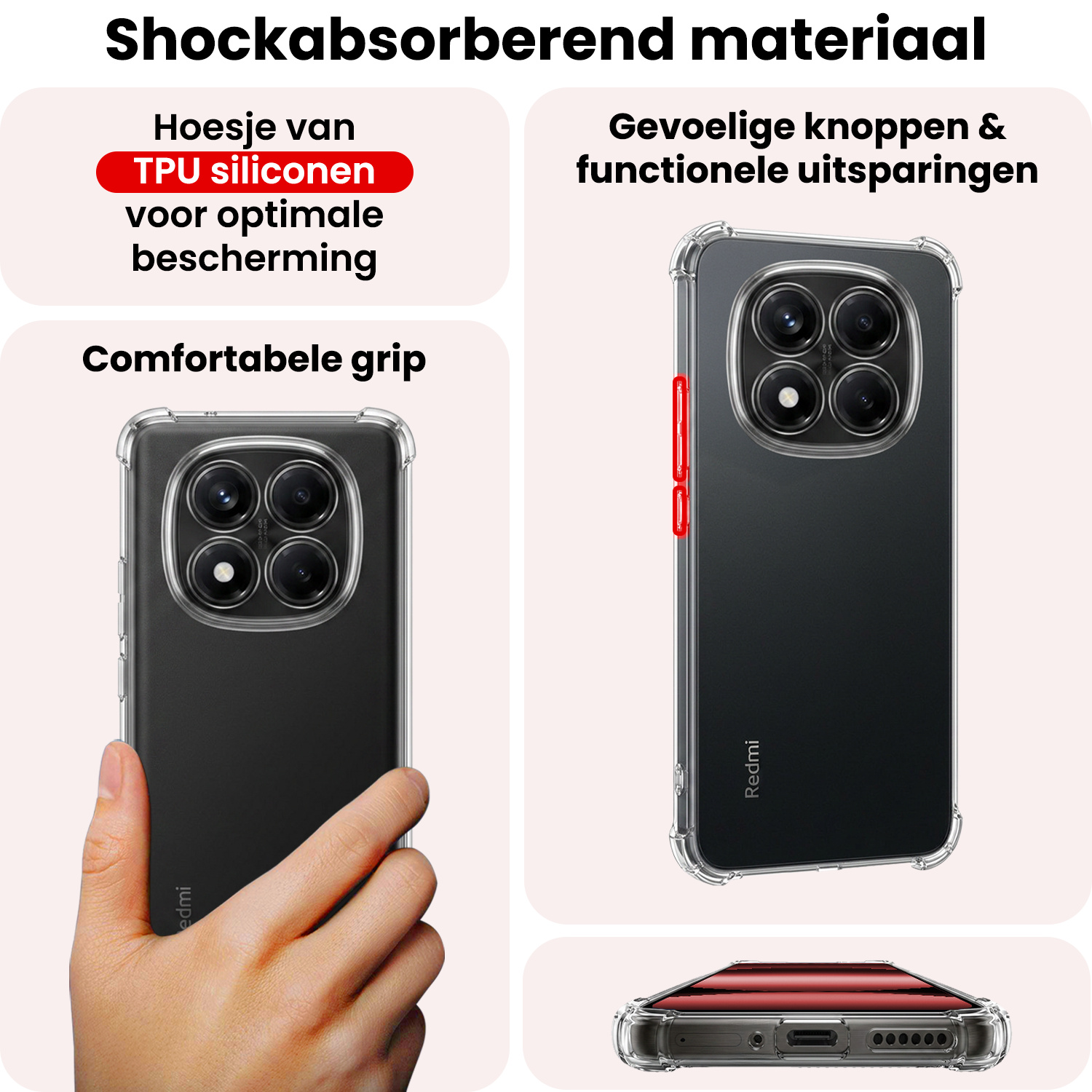 NoXx NoXx Xiaomi Redmi Note 14 Pro 5G Hoesje Shockproof - Transparant
