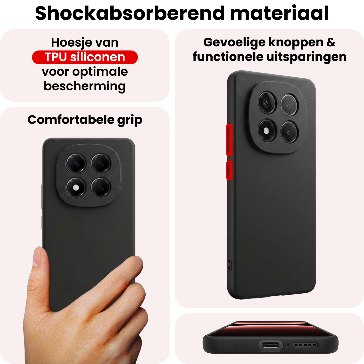NoXx NoXx Xiaomi Redmi Note 14 Pro 5G Hoesje Siliconen Met Screenprotector - Zwart