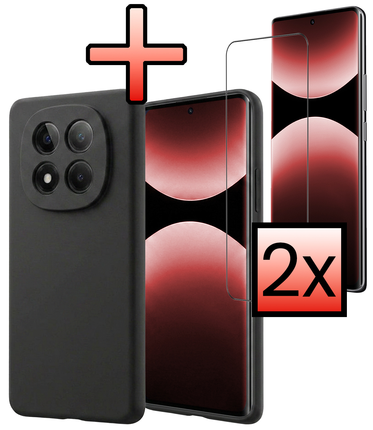 NoXx NoXx Xiaomi Redmi Note 14 Pro 5G Hoesje Siliconen Met 2x Screenprotector - Zwart