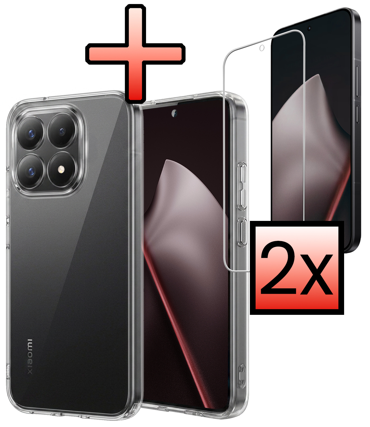 NoXx NoXx Xiaomi 15T Hoesje Siliconen Met 2x Screenprotector - Transparant