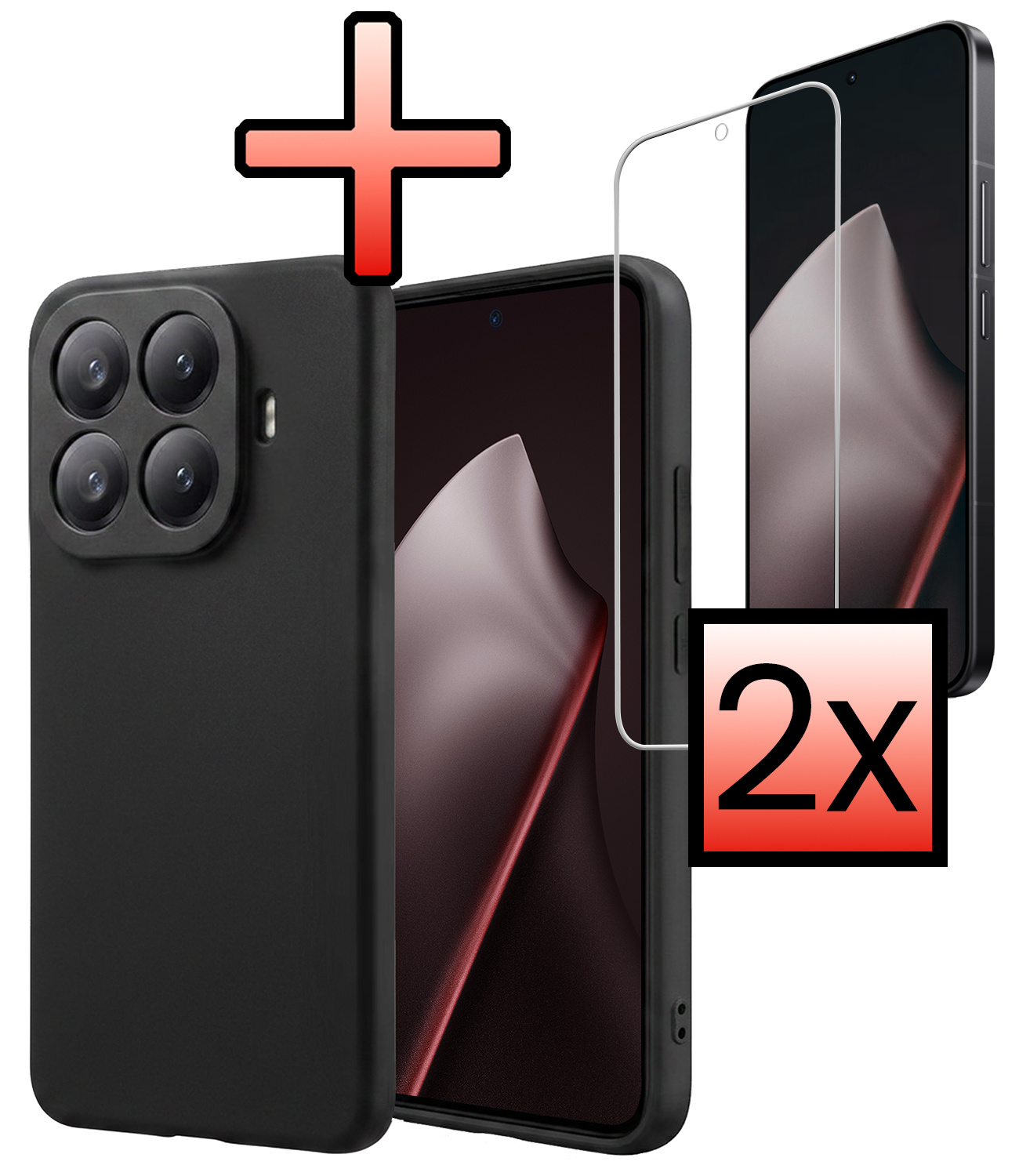 NoXx NoXx Xiaomi 15T Pro Hoesje Siliconen Met 2x Screenprotector - Zwart