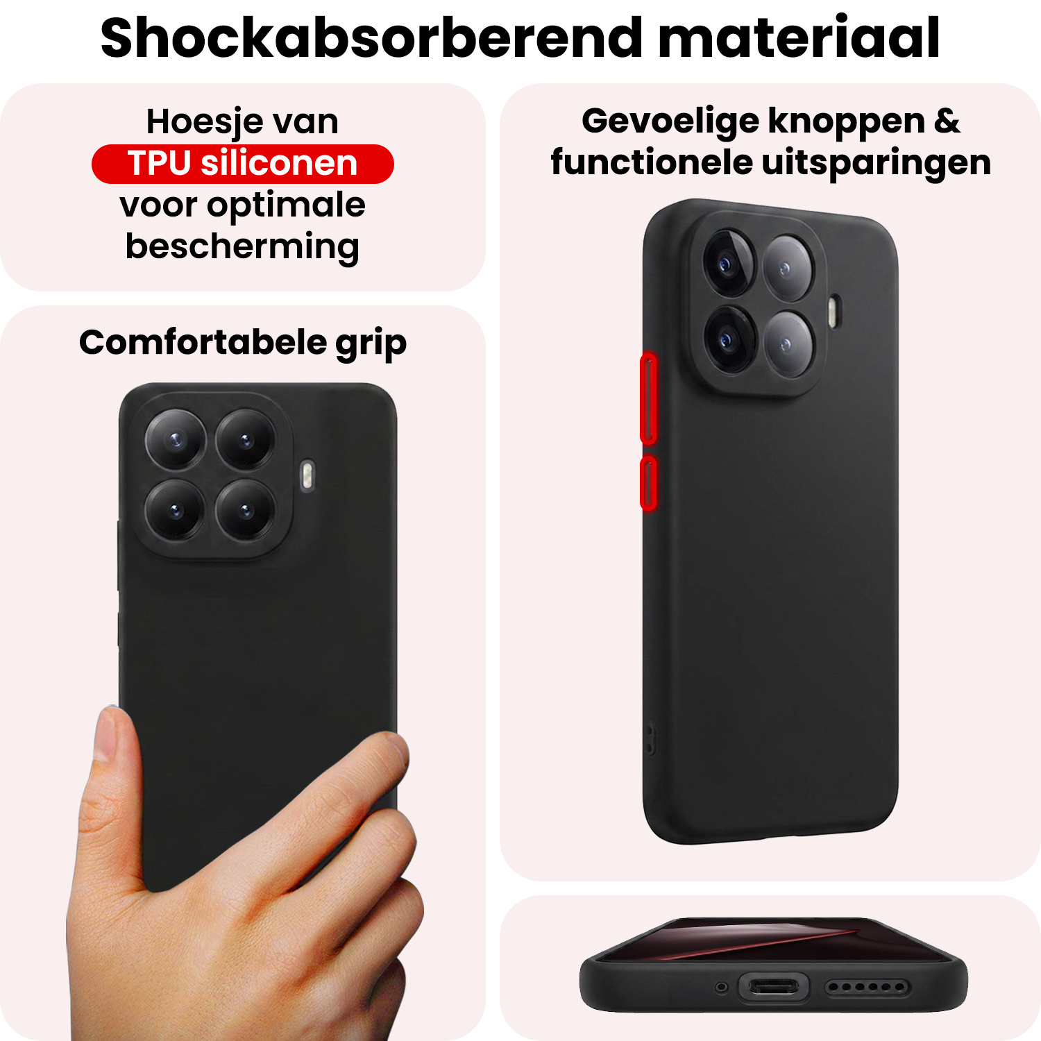 NoXx NoXx Xiaomi 15T Pro Hoesje Siliconen Met 2x Screenprotector - Zwart