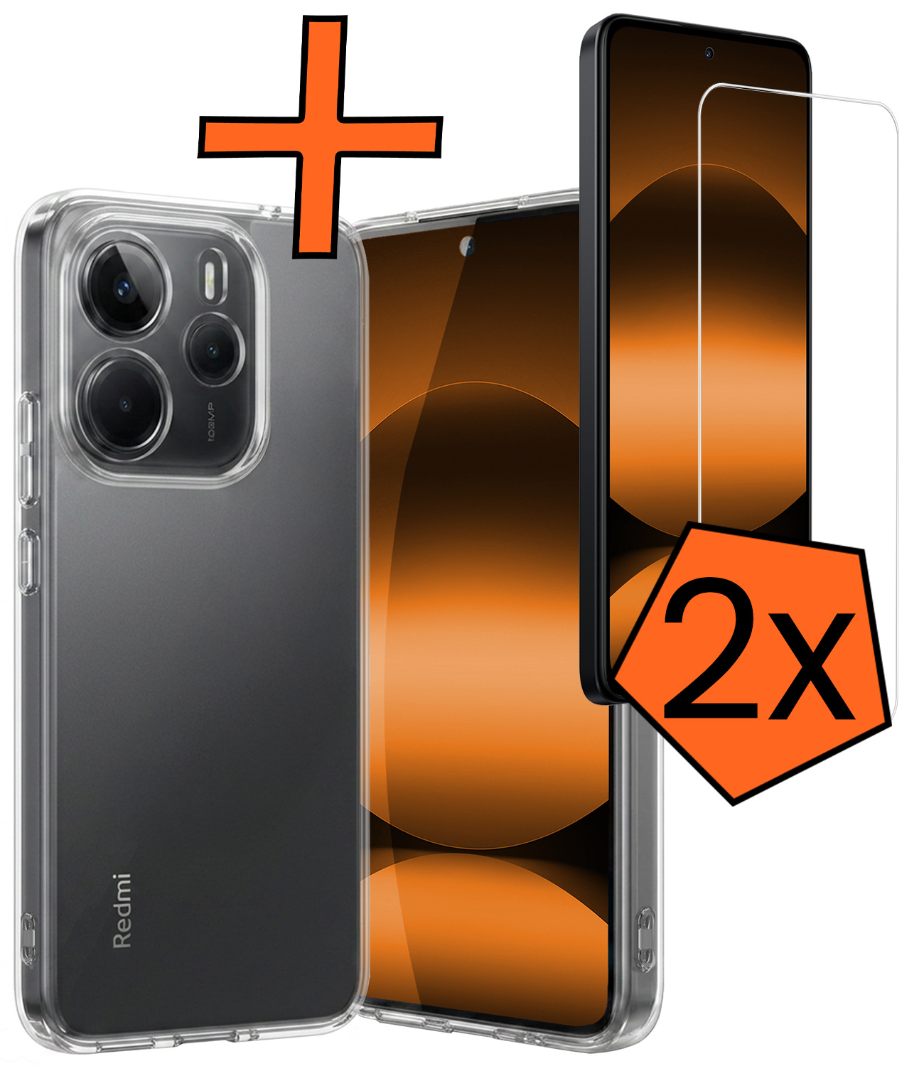 Nomfy Nomfy Xiaomi Redmi Note 14 5G Hoesje Siliconen Met 2x Screenprotector - Transparant