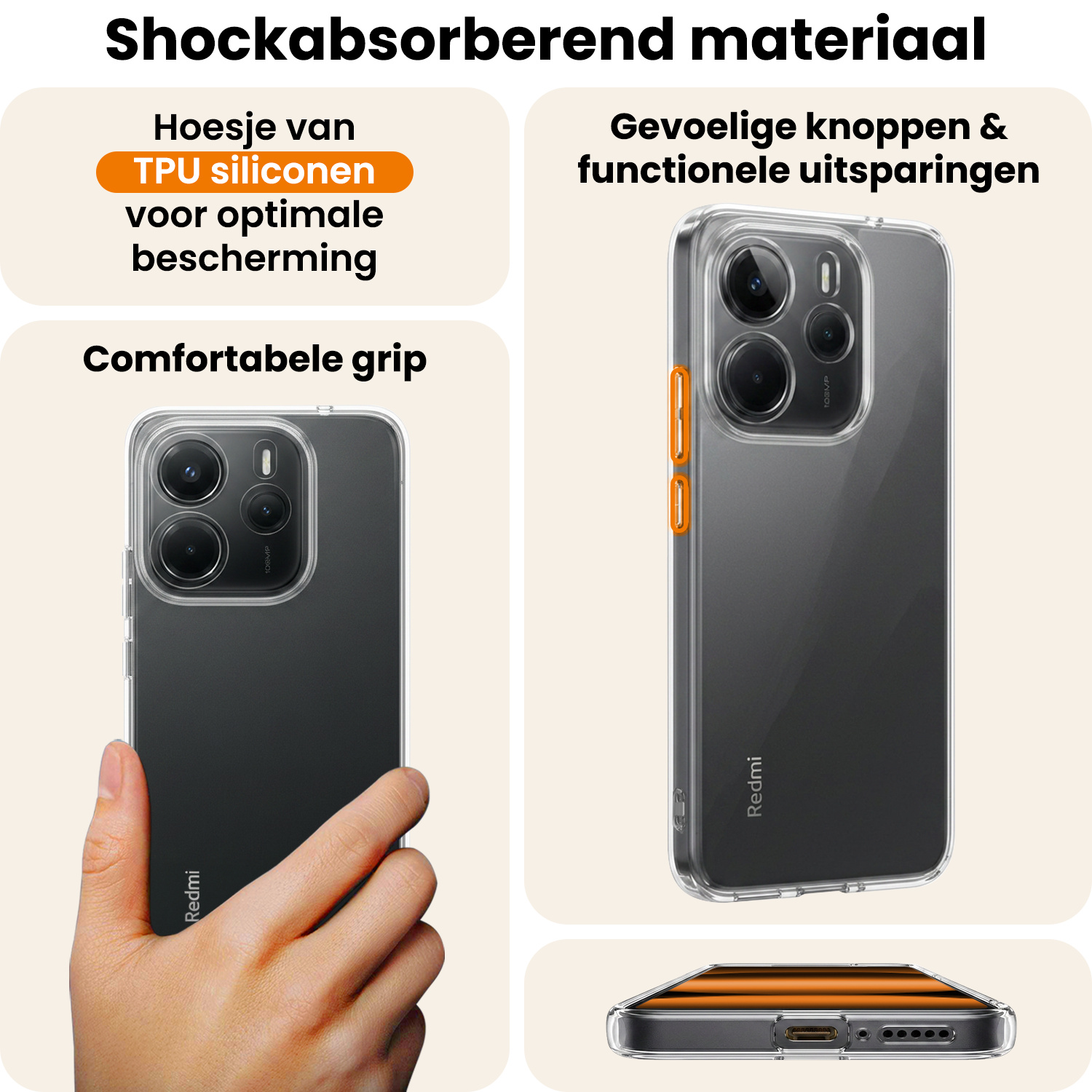 Nomfy Nomfy Xiaomi Redmi Note 14 5G Hoesje Siliconen Met 2x Screenprotector - Transparant