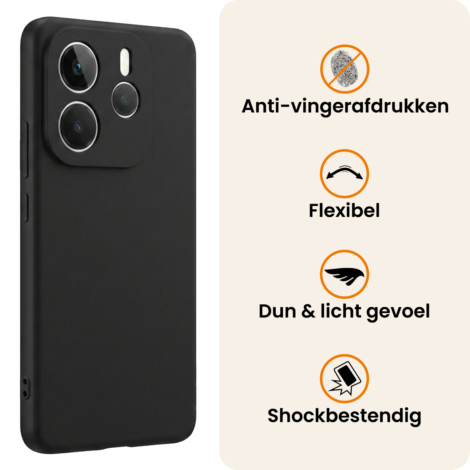 Nomfy Nomfy Xiaomi Redmi Note 14 5G Hoesje Siliconen Met Screenprotector - Zwart