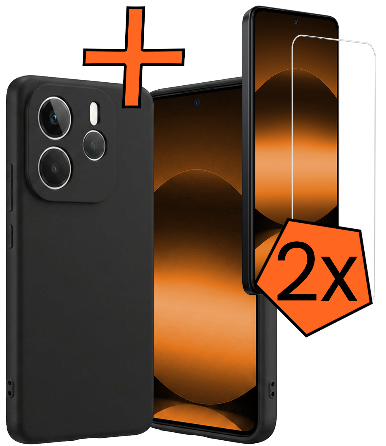 Nomfy Nomfy Xiaomi Redmi Note 14 5G Hoesje Siliconen Met 2x Screenprotector - Zwart