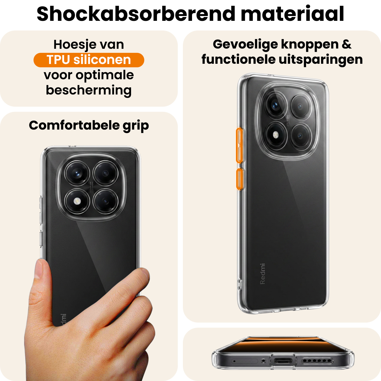 Nomfy Nomfy Xiaomi Redmi Note 14 Pro 5G Hoesje Siliconen Met Screenprotector - Transparant