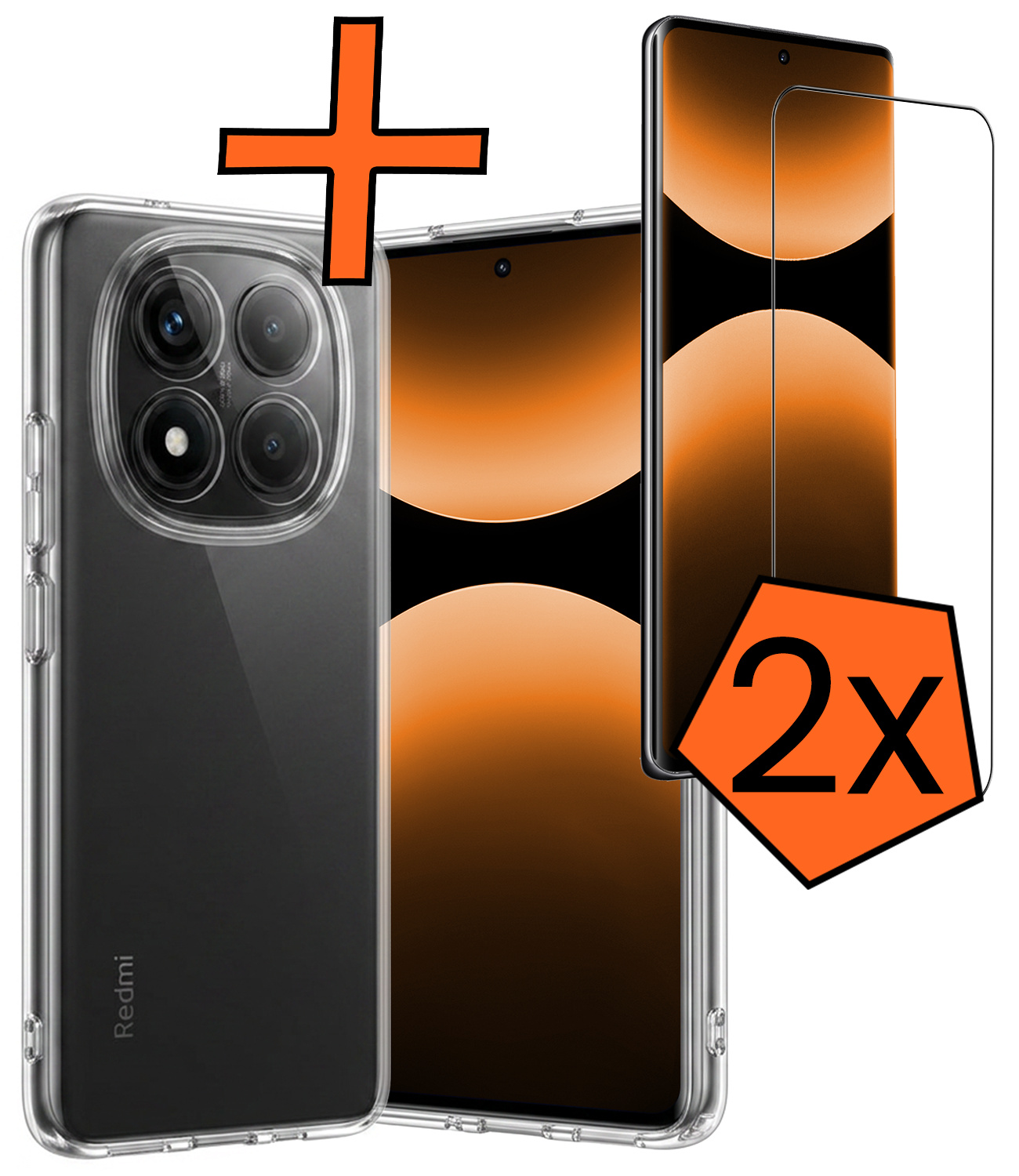 Nomfy Nomfy Xiaomi Redmi Note 14 Pro 5G Hoesje Siliconen Met 2x Screenprotector - Transparant