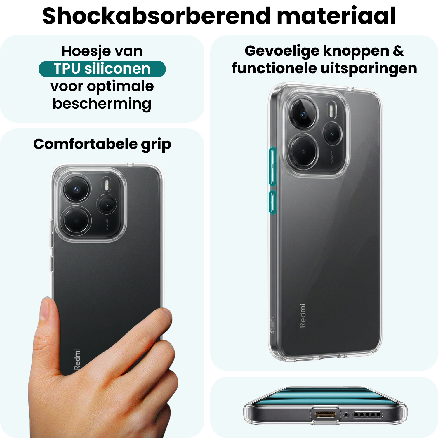 Forterra Forterra Xiaomi Redmi Note 14 5G Hoesje Siliconen - Transparant - 2 PACK