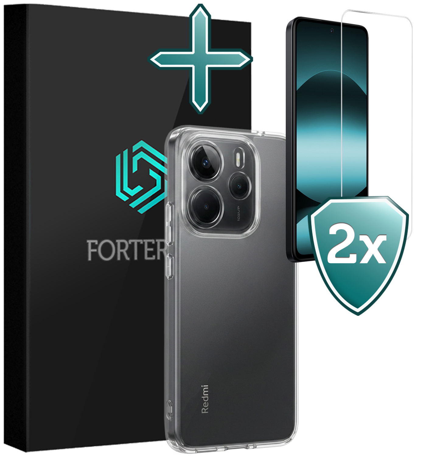 Forterra Forterra Xiaomi Redmi Note 14 5G Hoesje Siliconen Met 2x Screenprotector - Transparant