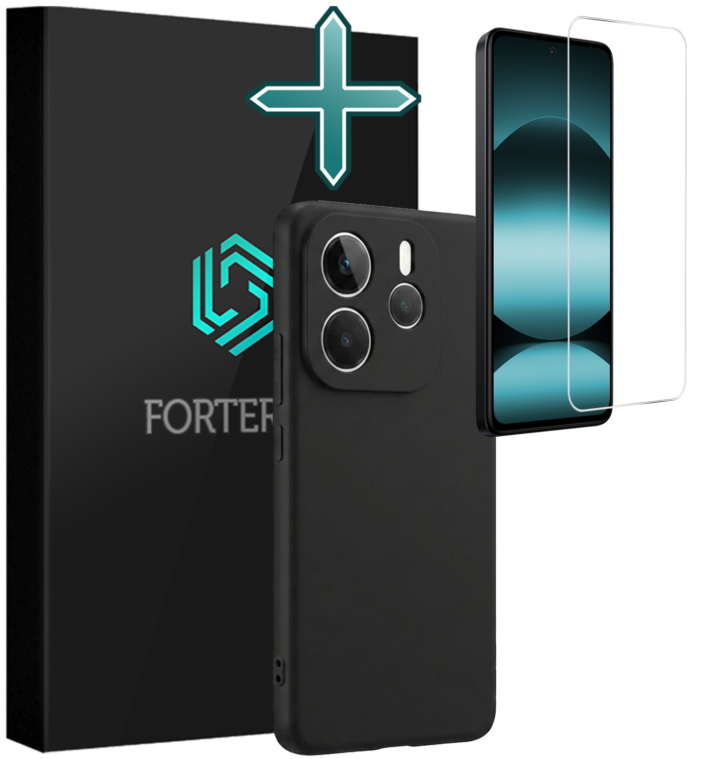 Forterra Forterra Xiaomi Redmi Note 14 5G Hoesje Siliconen Met Screenprotector - Zwart