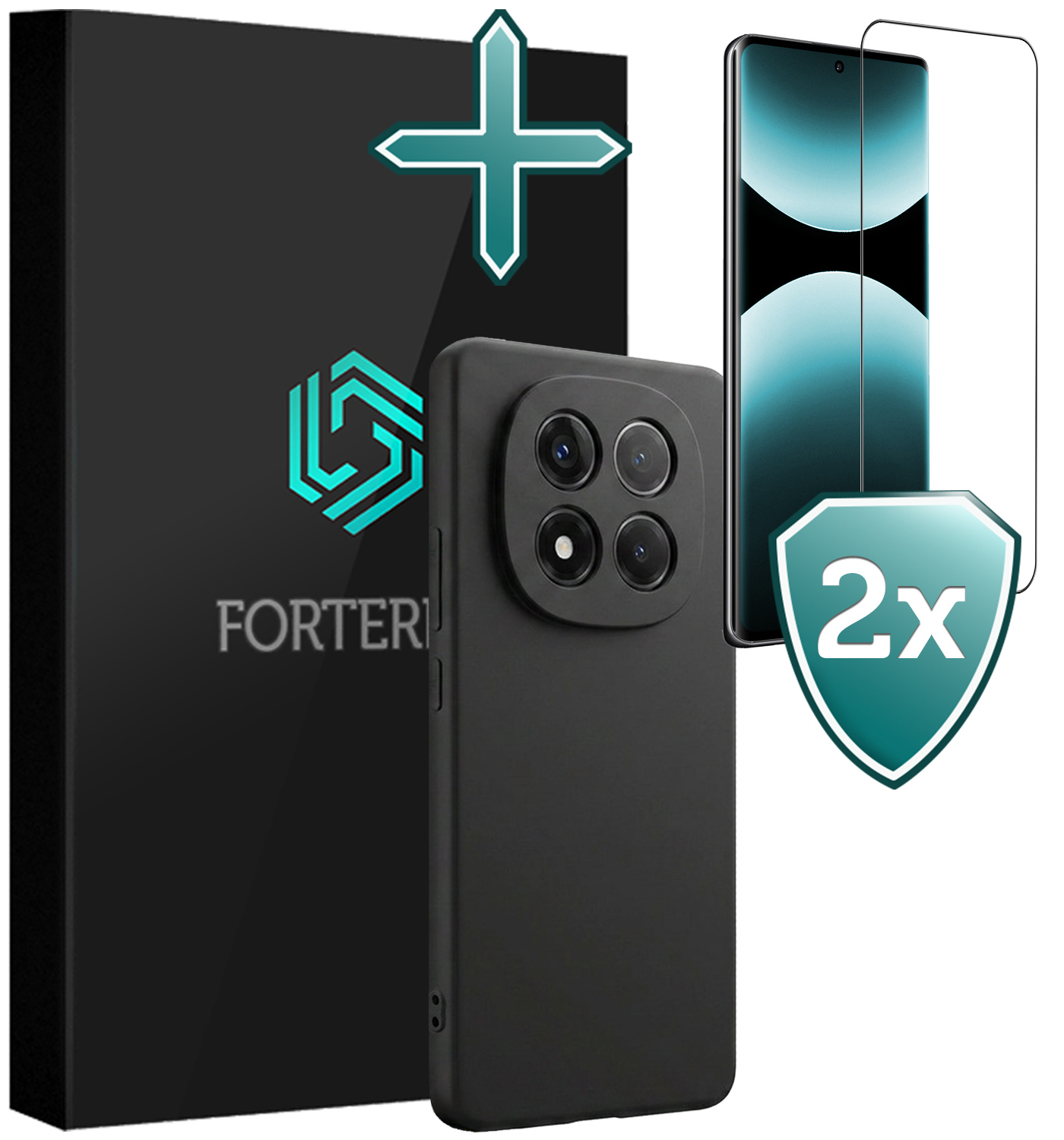 Forterra Forterra Xiaomi Redmi Note 14 Pro 5G Hoesje Siliconen Met 2x Screenprotector - Zwart