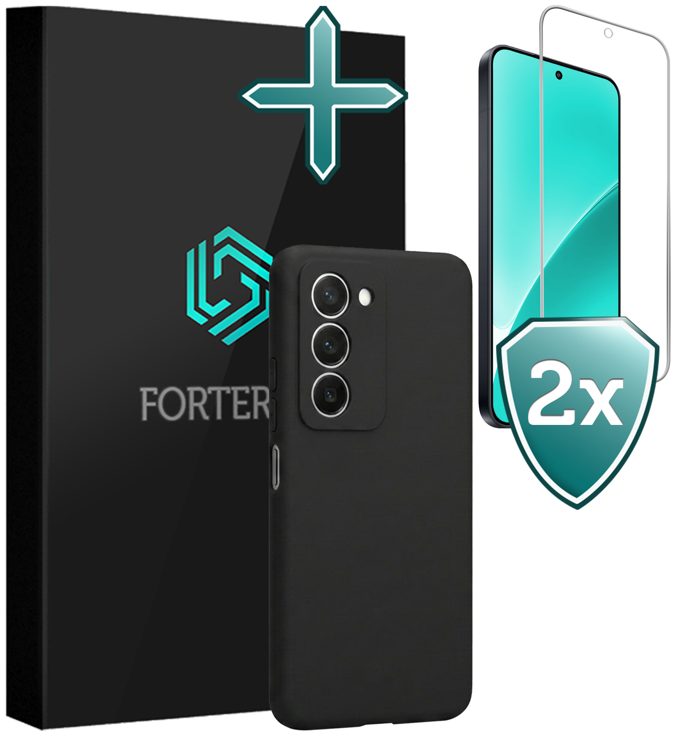 Forterra Forterra Xiaomi 15 Hoesje Siliconen Met 2x Screenprotector - Zwart
