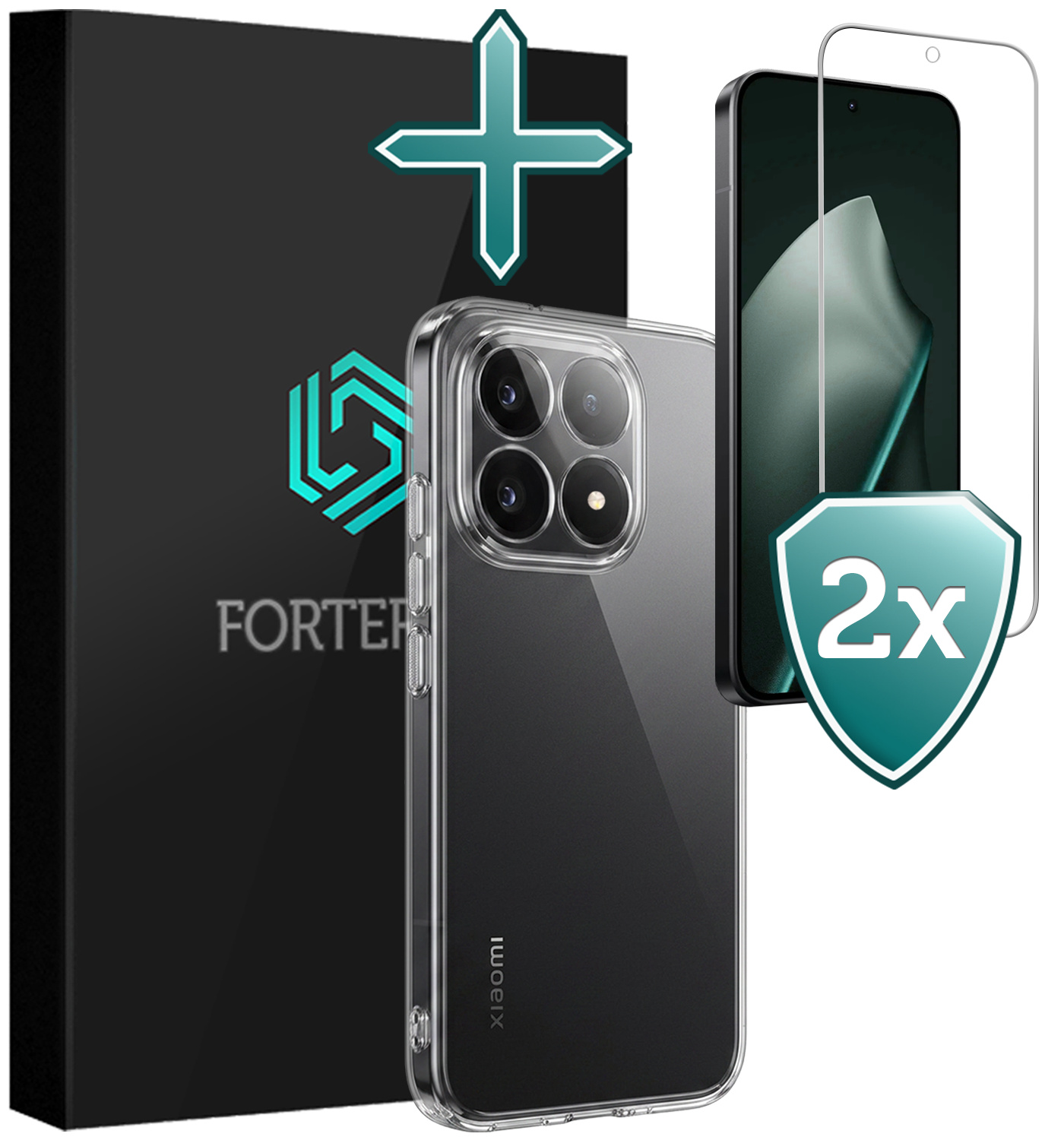 Forterra Forterra Xiaomi 15T Hoesje Siliconen Met 2x Screenprotector - Transparant