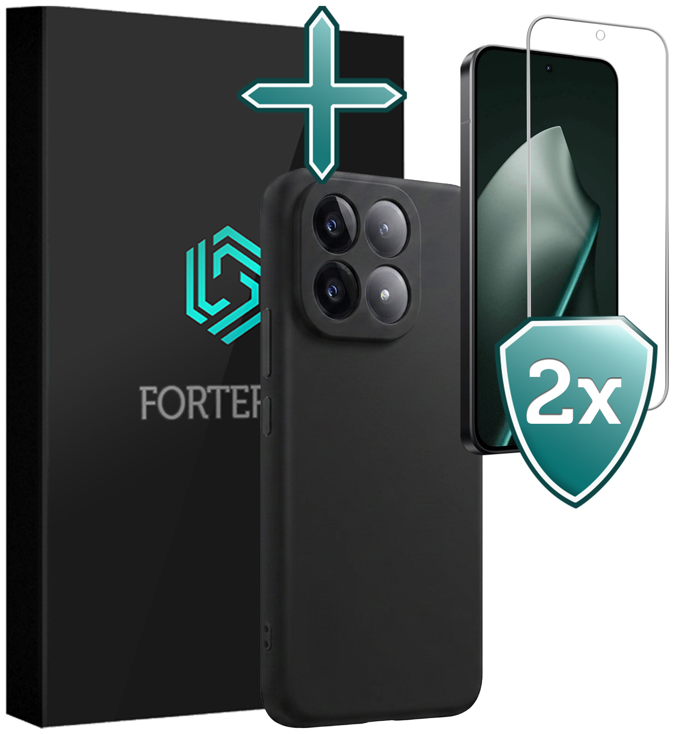 Forterra Forterra Xiaomi 15T Hoesje Siliconen Met 2x Screenprotector - Zwart