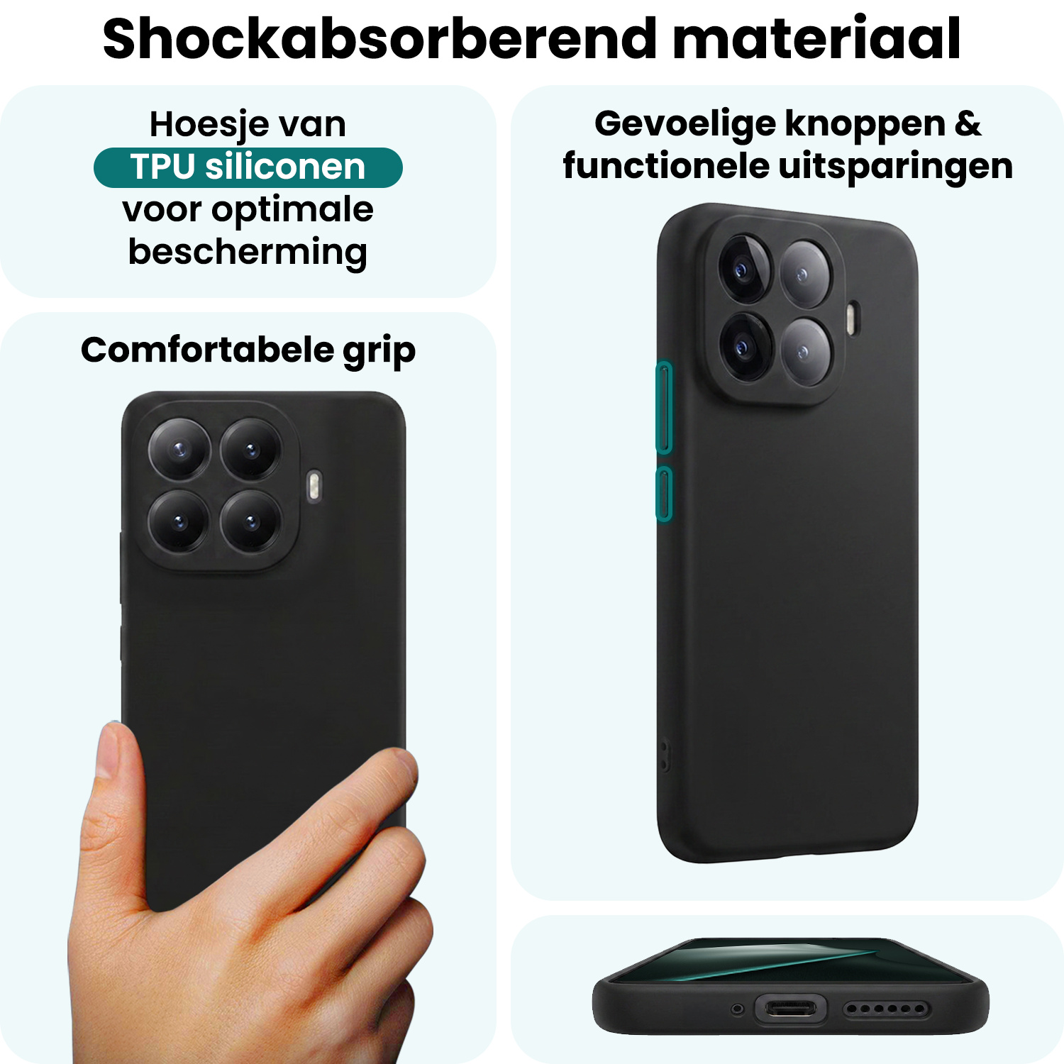 Forterra Forterra Xiaomi 15T Pro Hoesje Siliconen Met Screenprotector - Zwart