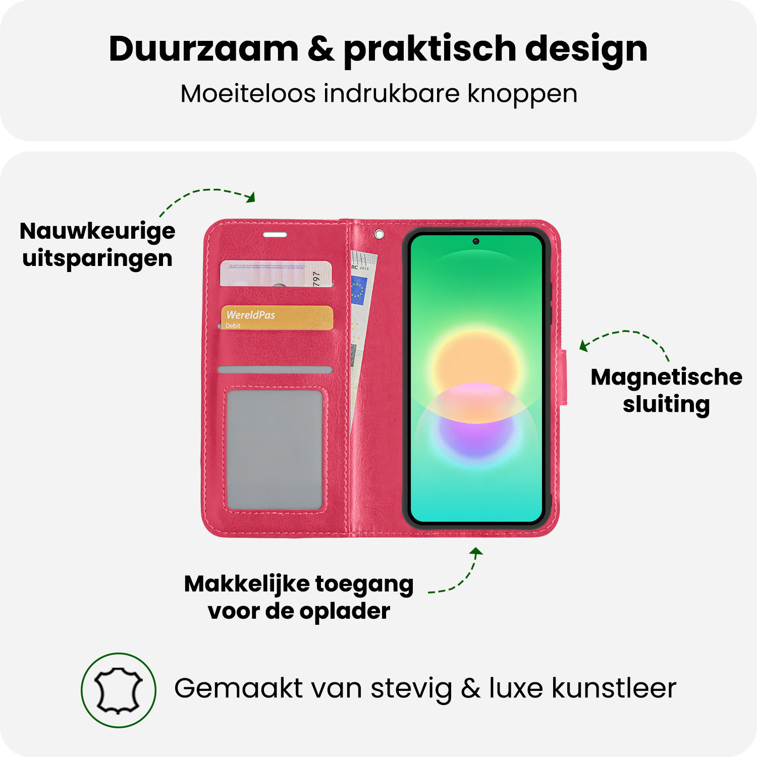 BASEY. BASEY. Samsung Galaxy A27 Hoesje Bookcase Met Screenprotector - Donkerroze