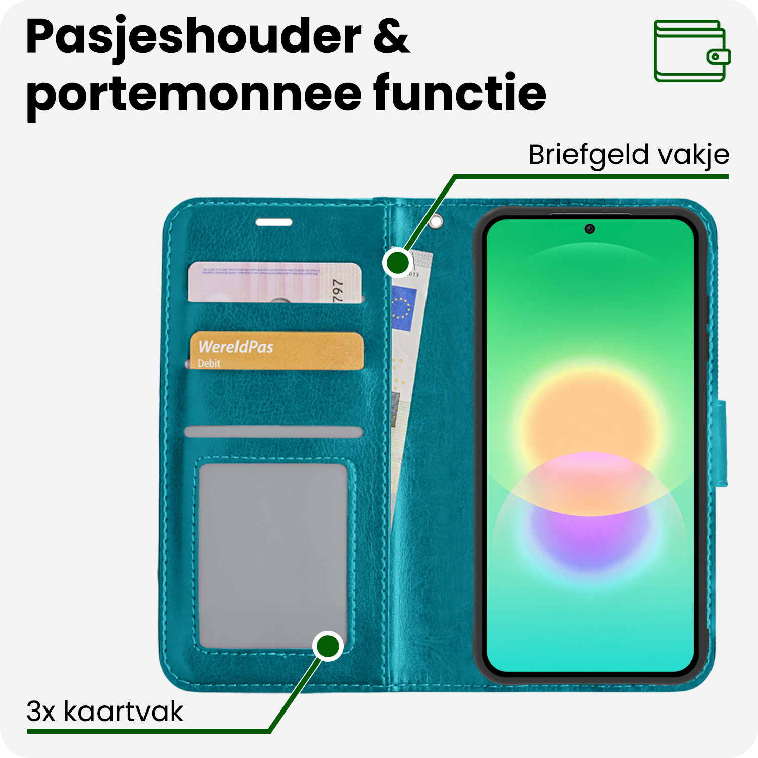 BASEY. BASEY. Samsung Galaxy A27 Hoesje Bookcase Met Screenprotector - Turquoise