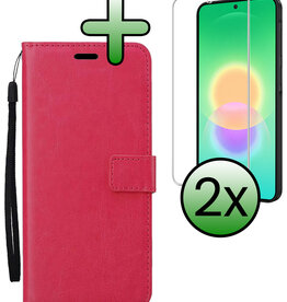 BASEY. BASEY. Samsung Galaxy A27 Hoesje Bookcase Met 2x Screenprotector - Donkerroze