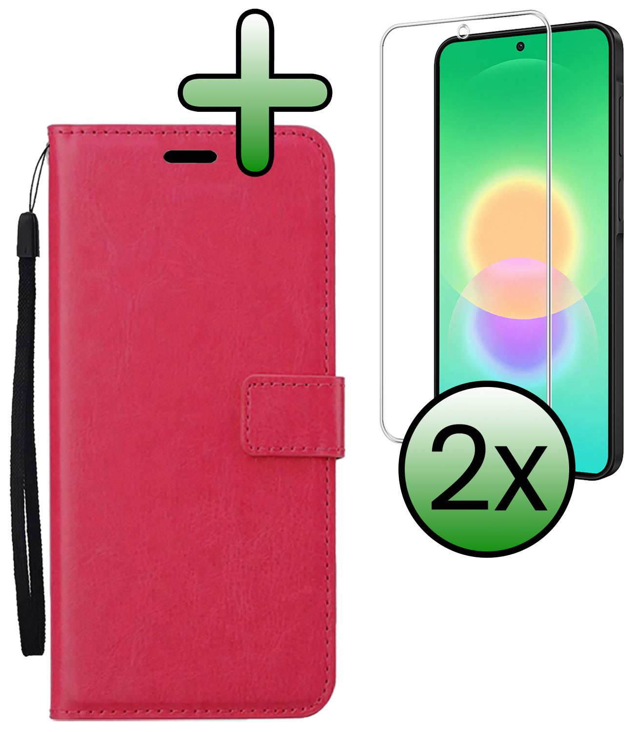 BASEY. BASEY. Samsung Galaxy A27 Hoesje Bookcase Met 2x Screenprotector - Donkerroze