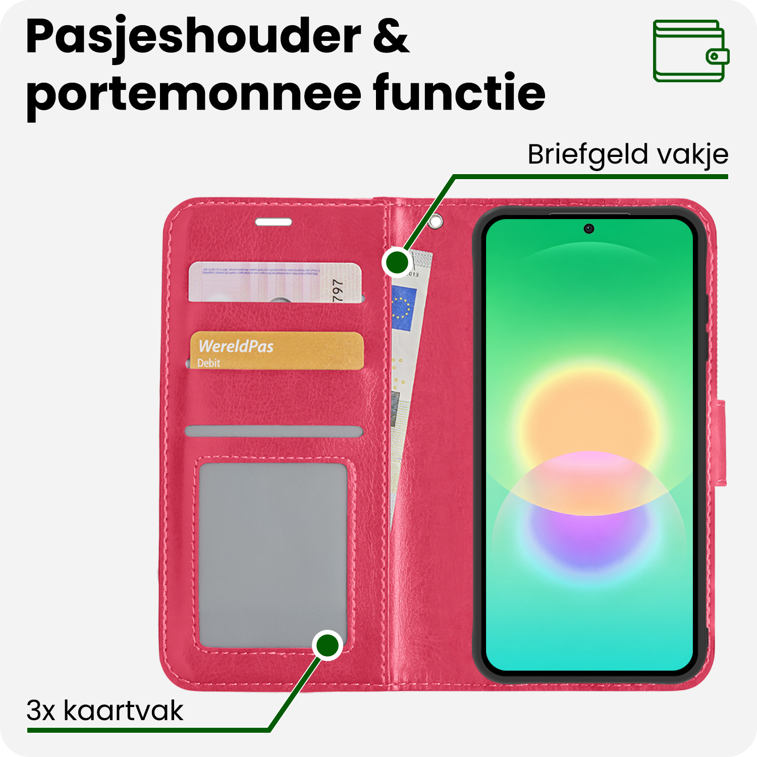 BASEY. BASEY. Samsung Galaxy A27 Hoesje Bookcase Met 2x Screenprotector - Donkerroze