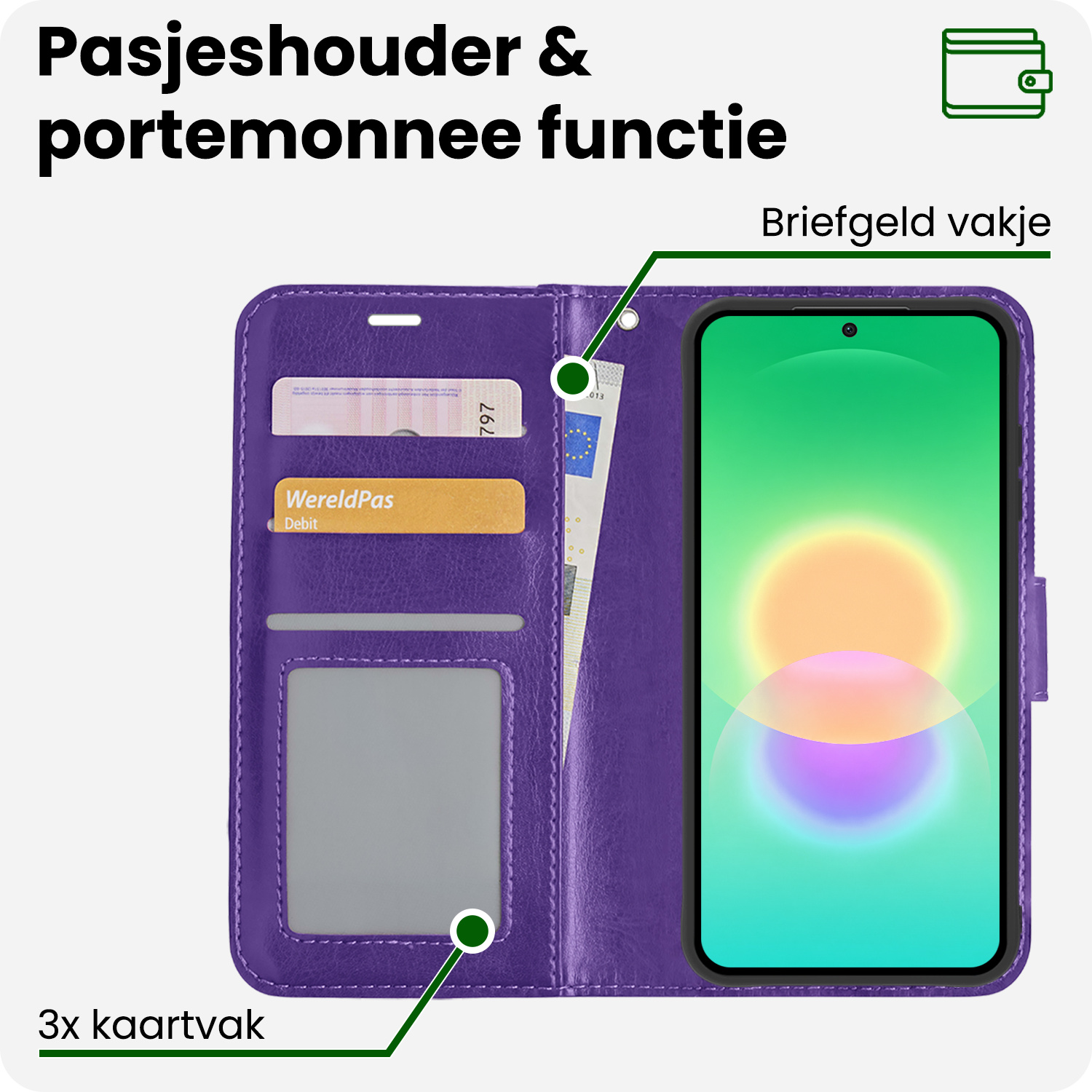 BASEY. BASEY. Samsung Galaxy A27 Hoesje Bookcase Met 2x Screenprotector - Paars