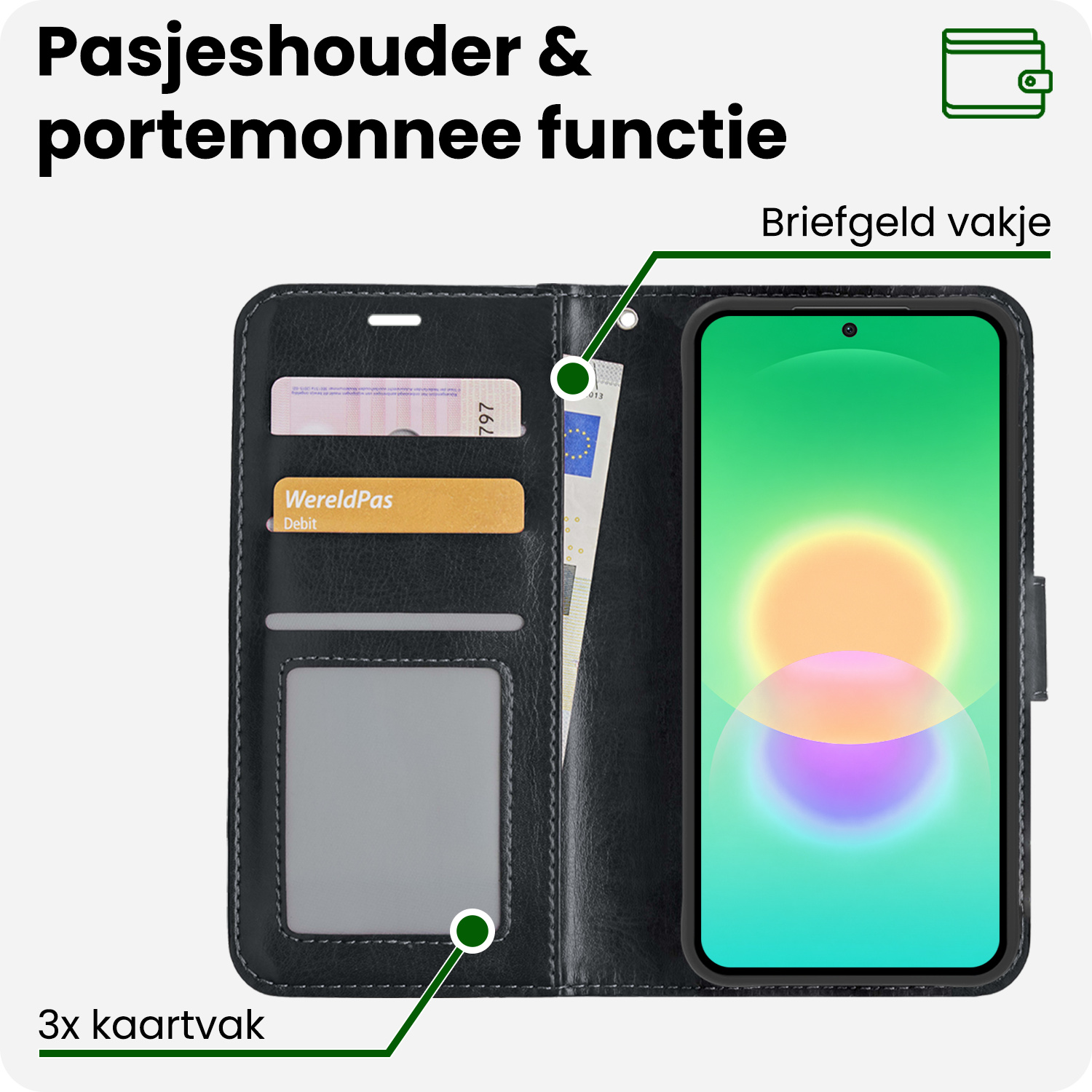 BASEY. BASEY. Samsung Galaxy A27 Hoesje Bookcase Met 2x Screenprotector - Zwart