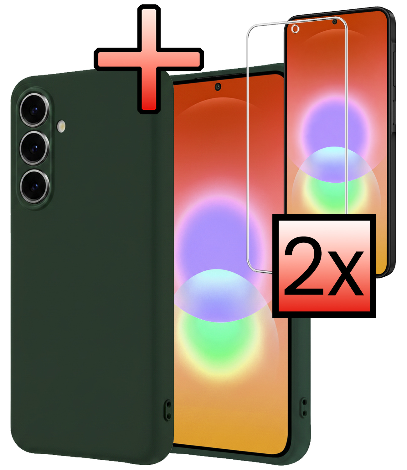 NoXx NoXx Samsung Galaxy A27 Hoesje Siliconen Met 2x Screenprotector - Donkergroen