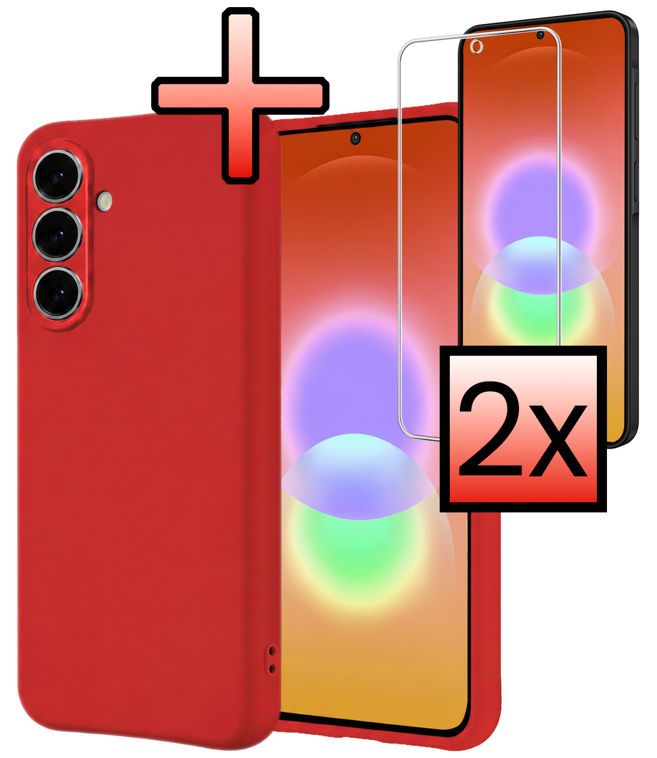 NoXx NoXx Samsung Galaxy A27 Hoesje Siliconen Met 2x Screenprotector - Rood