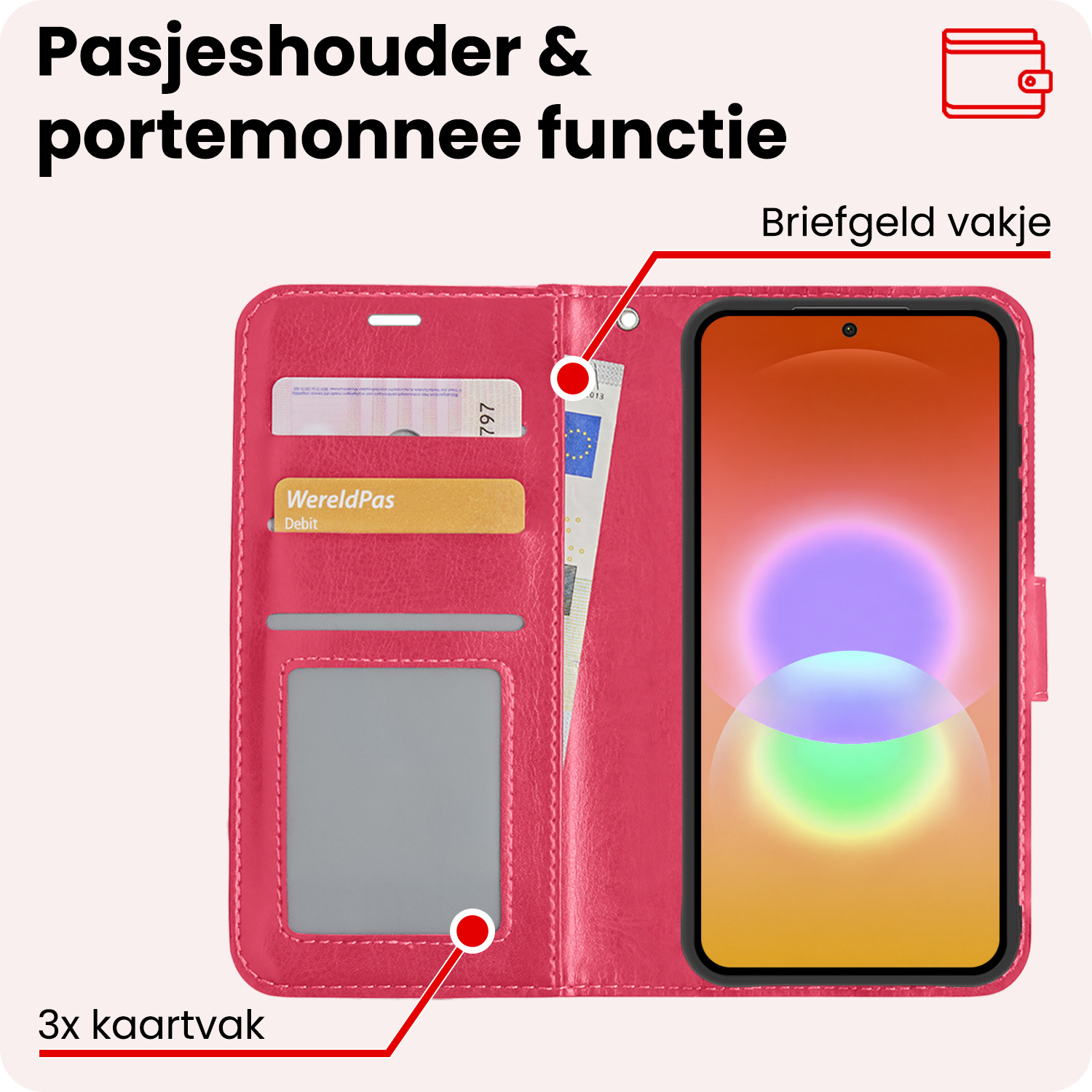 NoXx NoXx Samsung Galaxy A27 Hoesje Bookcase Met Screenprotector - Donkerroze
