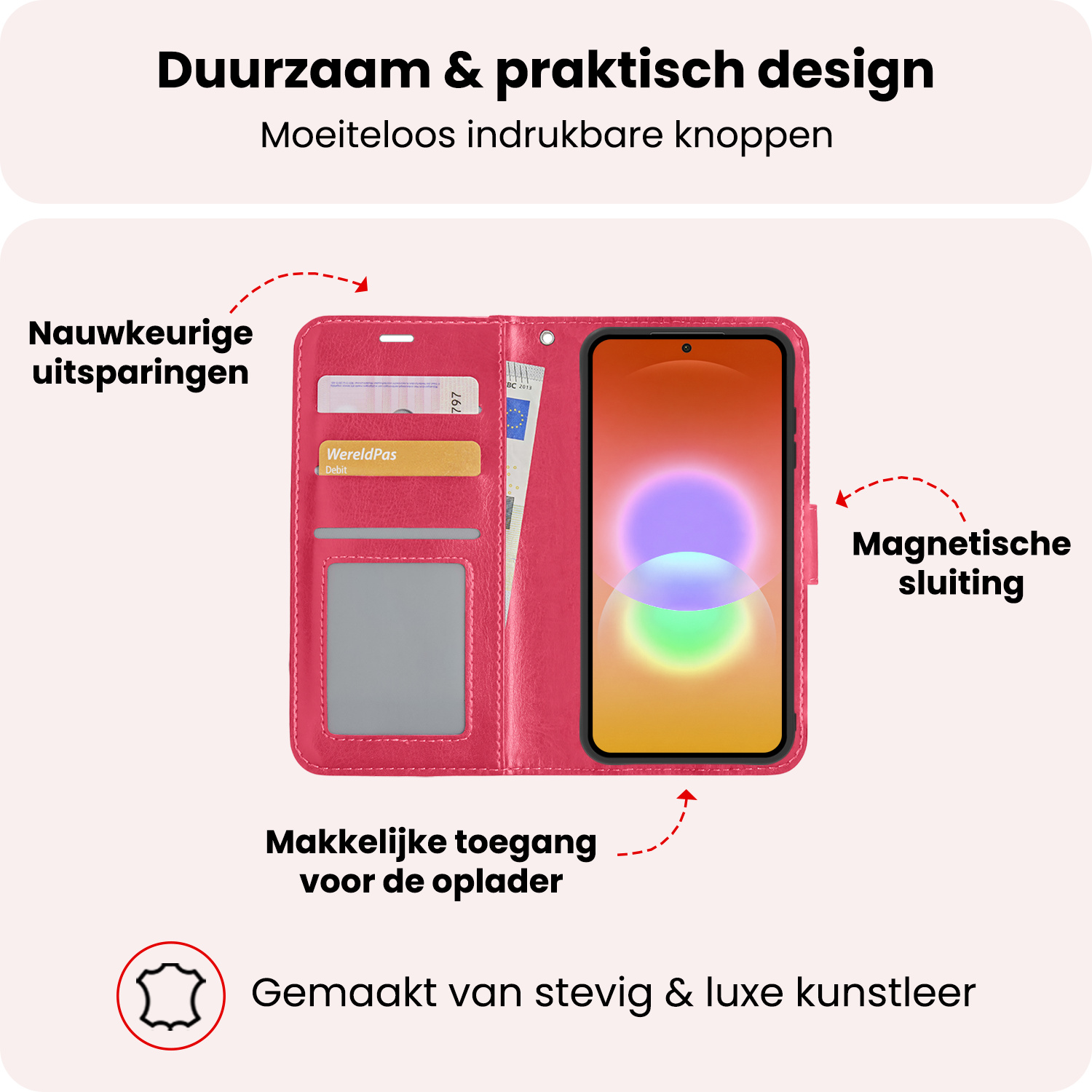 NoXx NoXx Samsung Galaxy A27 Hoesje Bookcase Met Screenprotector - Donkerroze