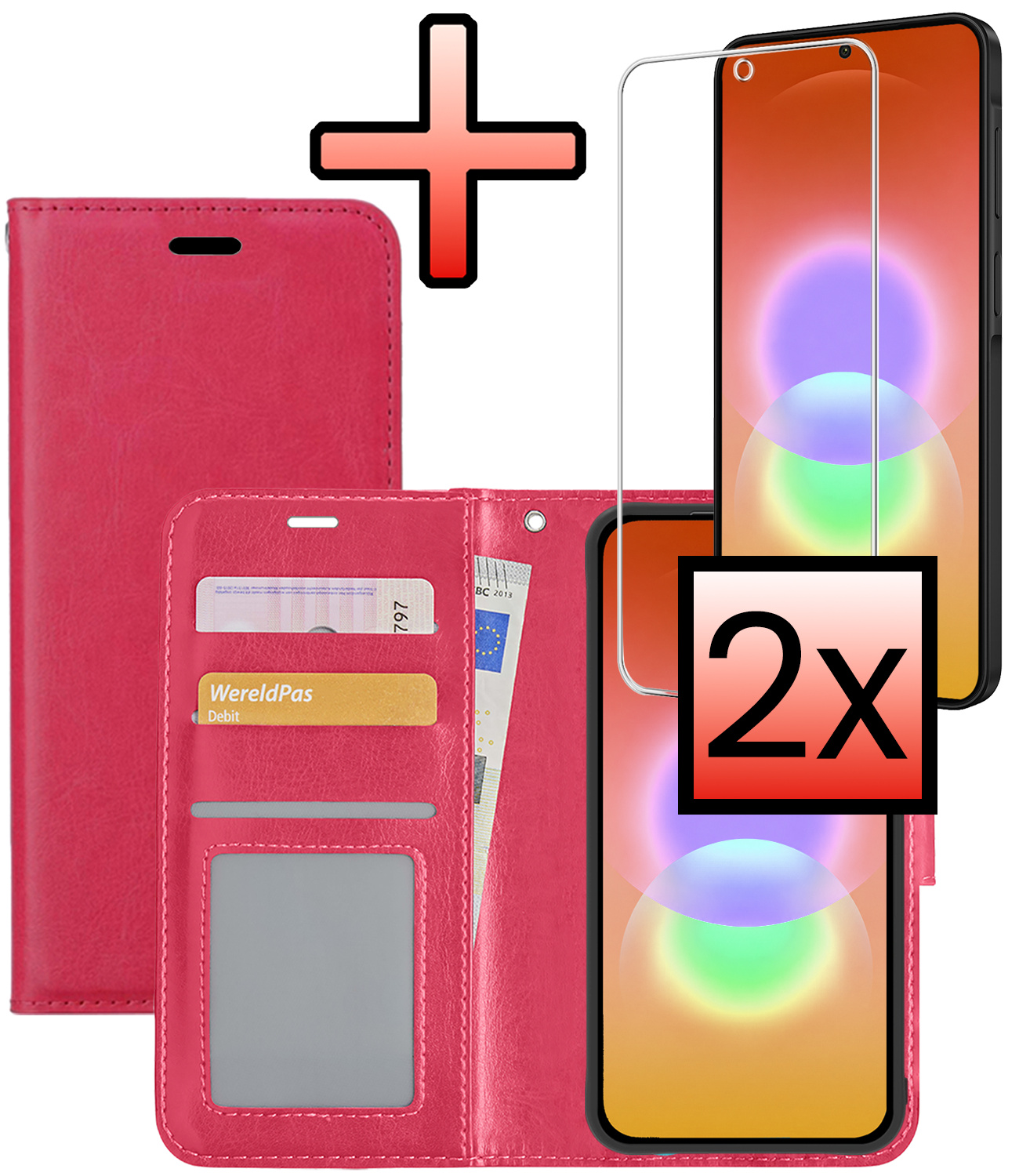NoXx NoXx Samsung Galaxy A27 Hoesje Bookcase Met 2x Screenprotector - Donkerroze