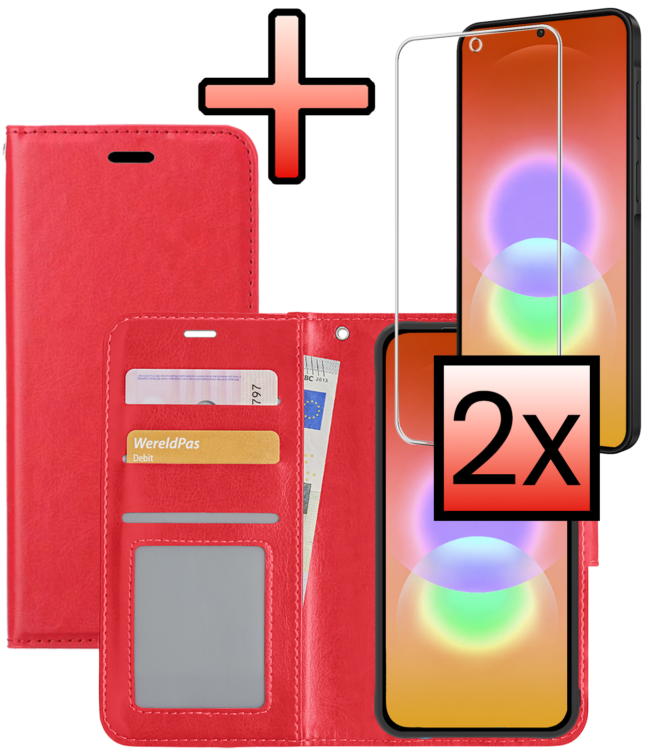 NoXx NoXx Samsung Galaxy A27 Hoesje Bookcase Met 2x Screenprotector - Rood