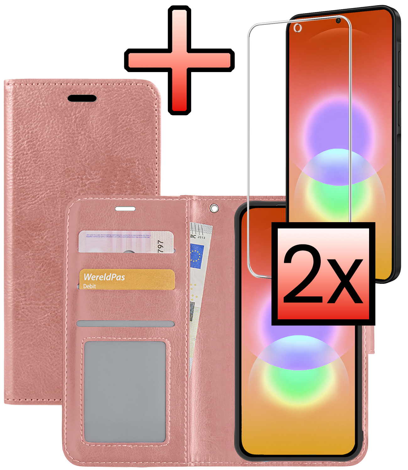 NoXx NoXx Samsung Galaxy A27 Hoesje Bookcase Met 2x Screenprotector - Rose Goud