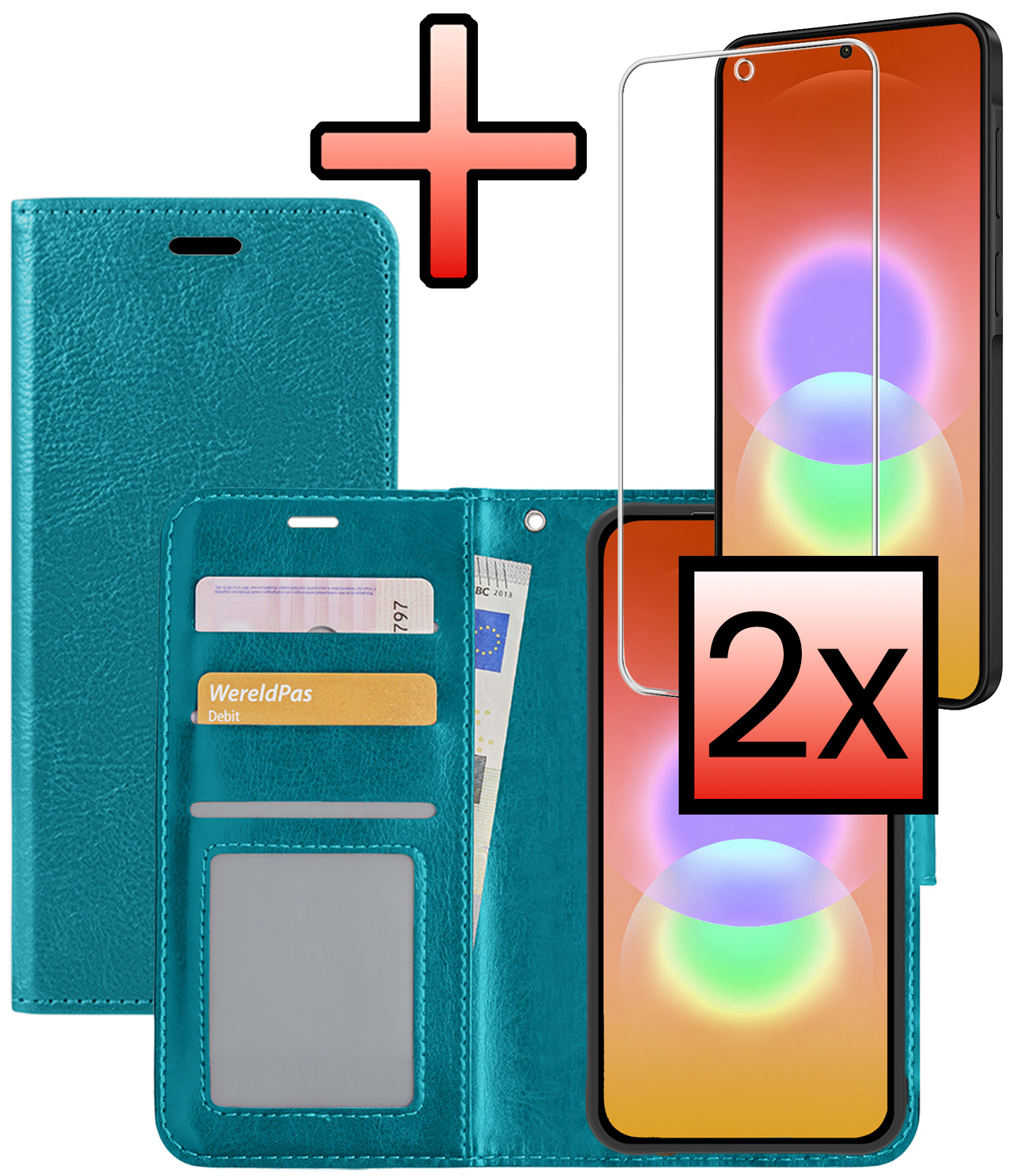 NoXx NoXx Samsung Galaxy A27 Hoesje Bookcase Met 2x Screenprotector - Turquoise