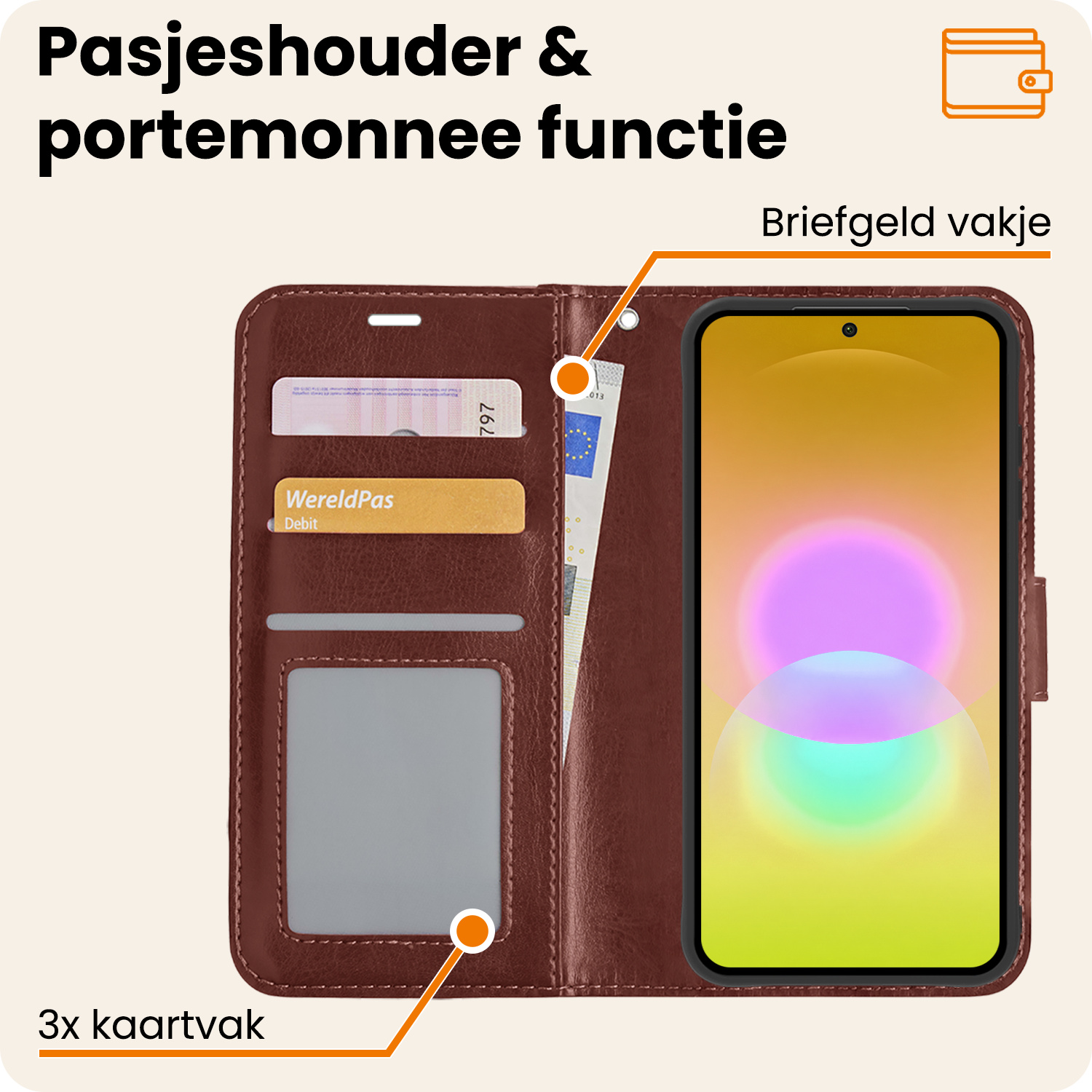 Nomfy Nomfy Samsung Galaxy A27 Hoesje Bookcase Met Screenprotector - Bruin