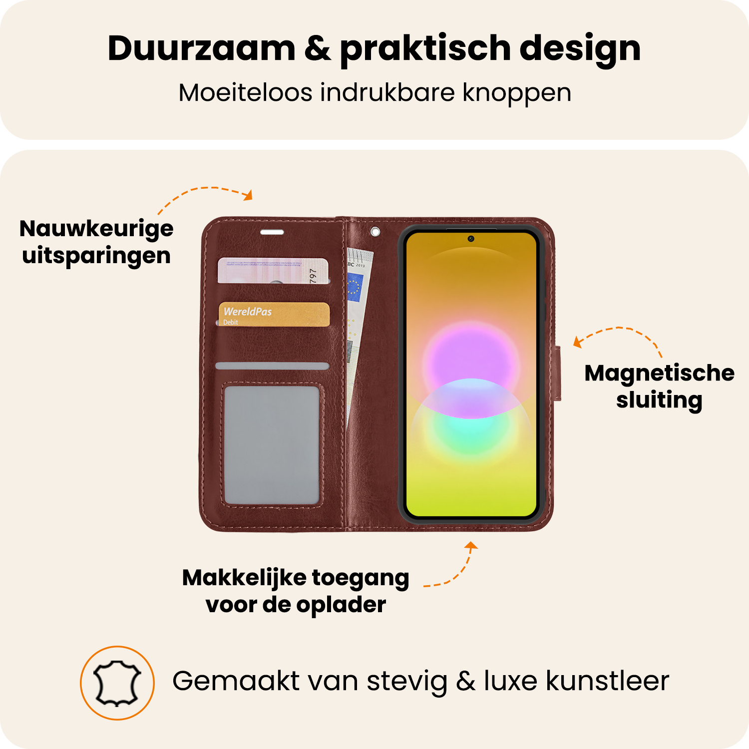 Nomfy Nomfy Samsung Galaxy A27 Hoesje Bookcase Met Screenprotector - Bruin