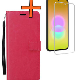 Nomfy Nomfy Samsung Galaxy A27 Hoesje Bookcase Met Screenprotector - Donkerroze