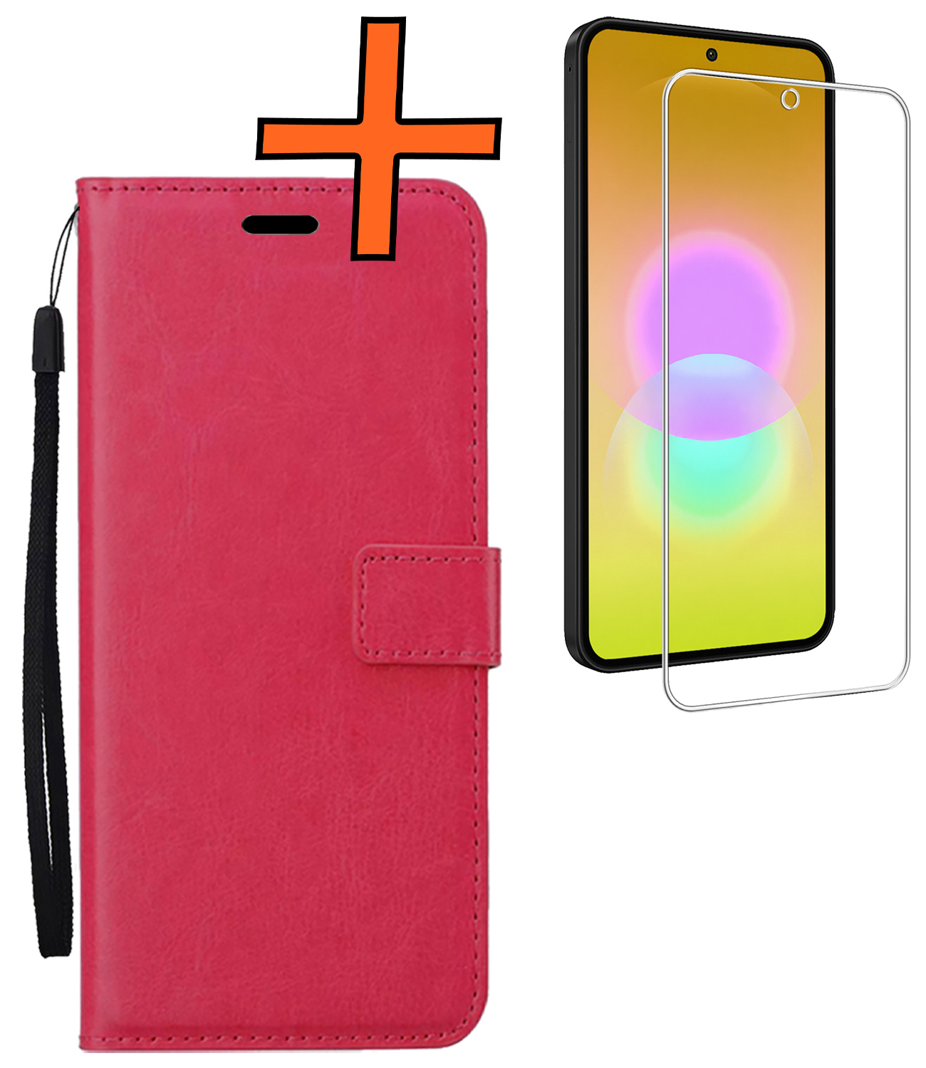 Nomfy Nomfy Samsung Galaxy A27 Hoesje Bookcase Met Screenprotector - Donkerroze