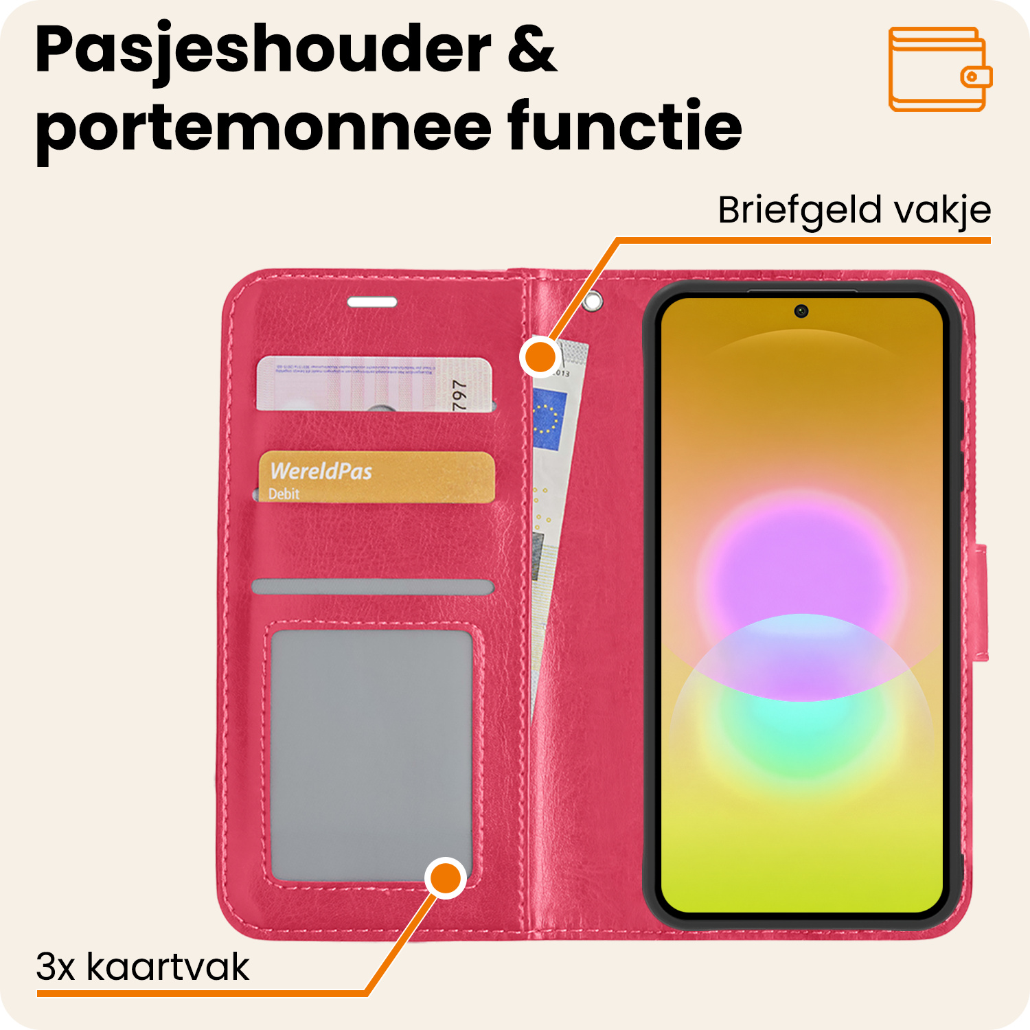 Nomfy Nomfy Samsung Galaxy A27 Hoesje Bookcase Met Screenprotector - Donkerroze