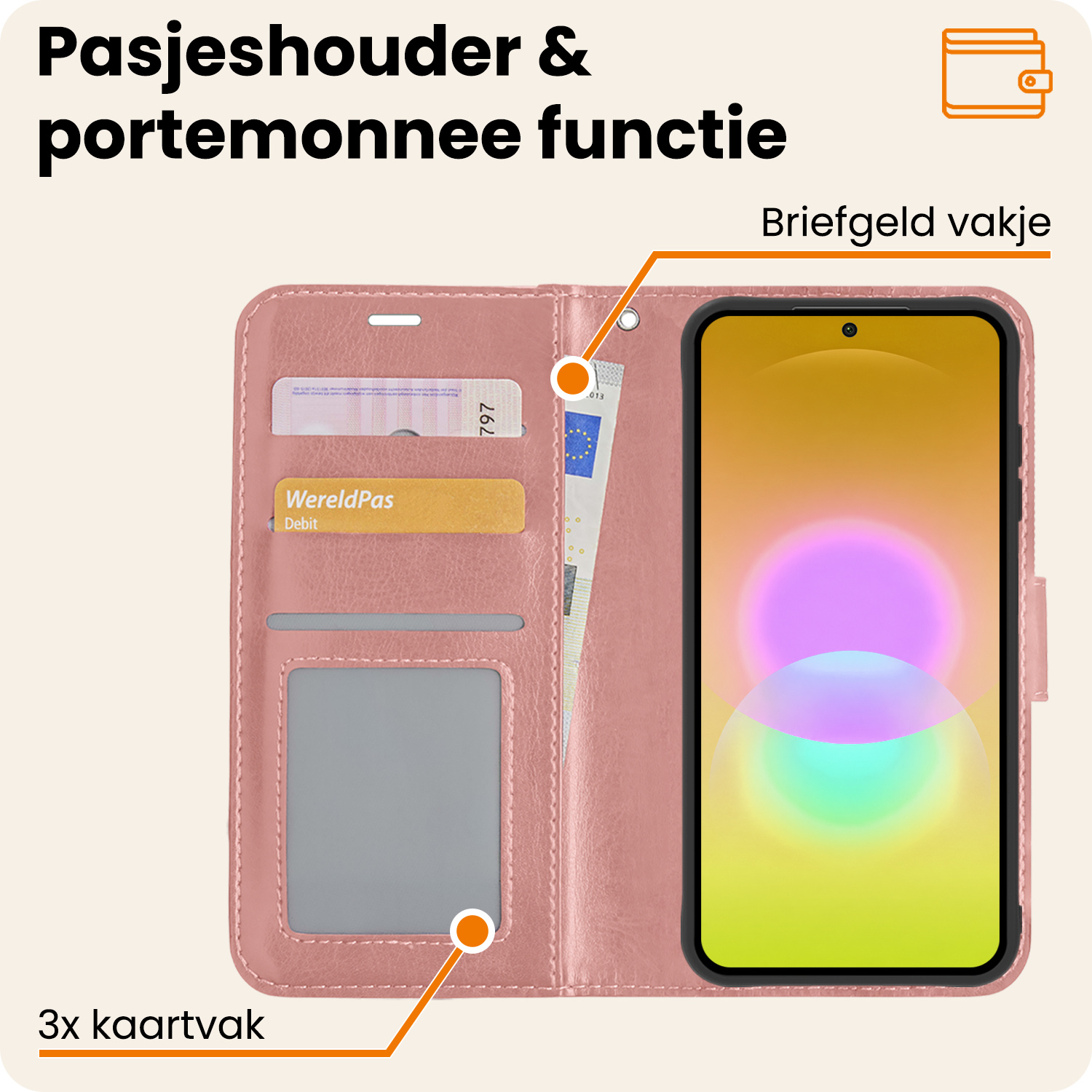 Nomfy Nomfy Samsung Galaxy A27 Hoesje Bookcase Met Screenprotector - Rose Goud
