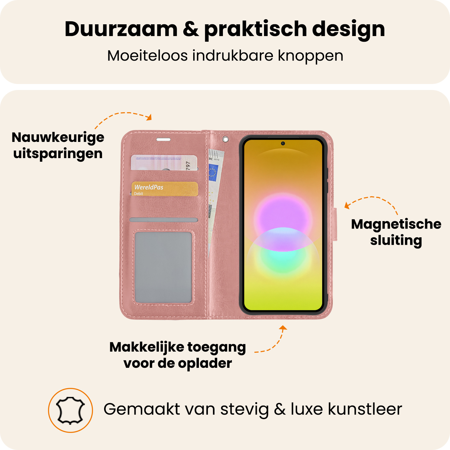 Nomfy Nomfy Samsung Galaxy A27 Hoesje Bookcase Met Screenprotector - Rose Goud