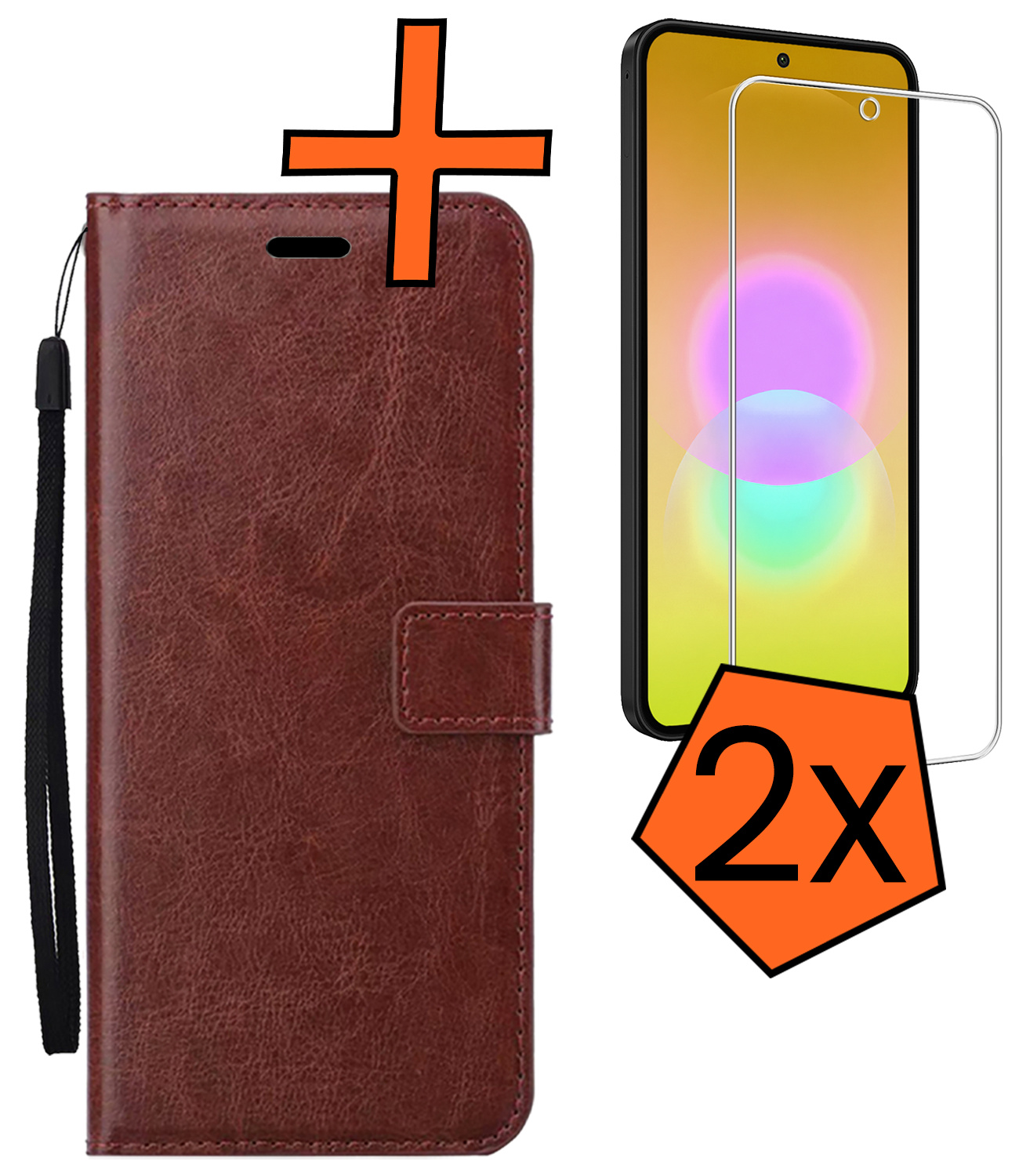 Nomfy Nomfy Samsung Galaxy A27 Hoesje Bookcase Met 2x Screenprotector - Bruin